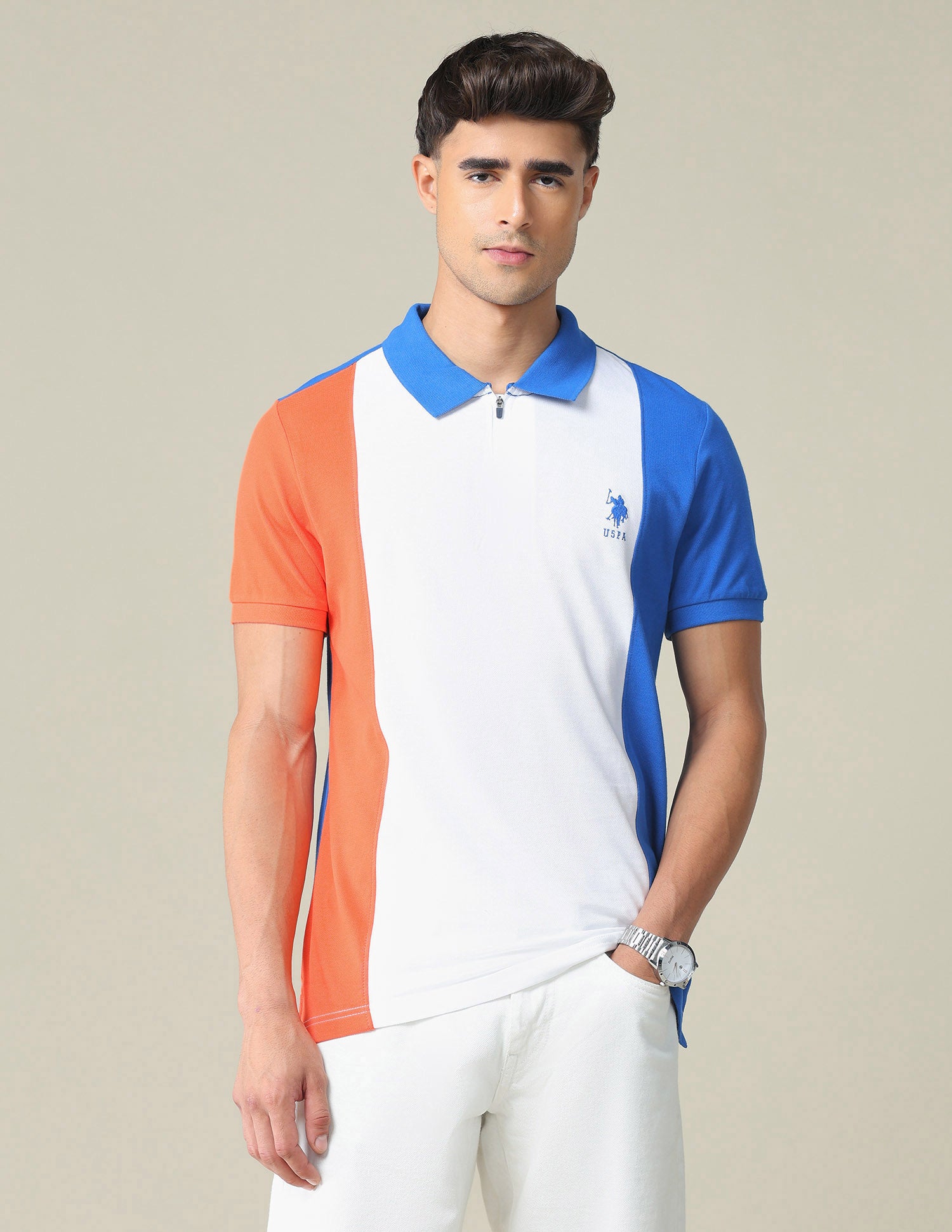 Colour Block Cotton Polo Shirt