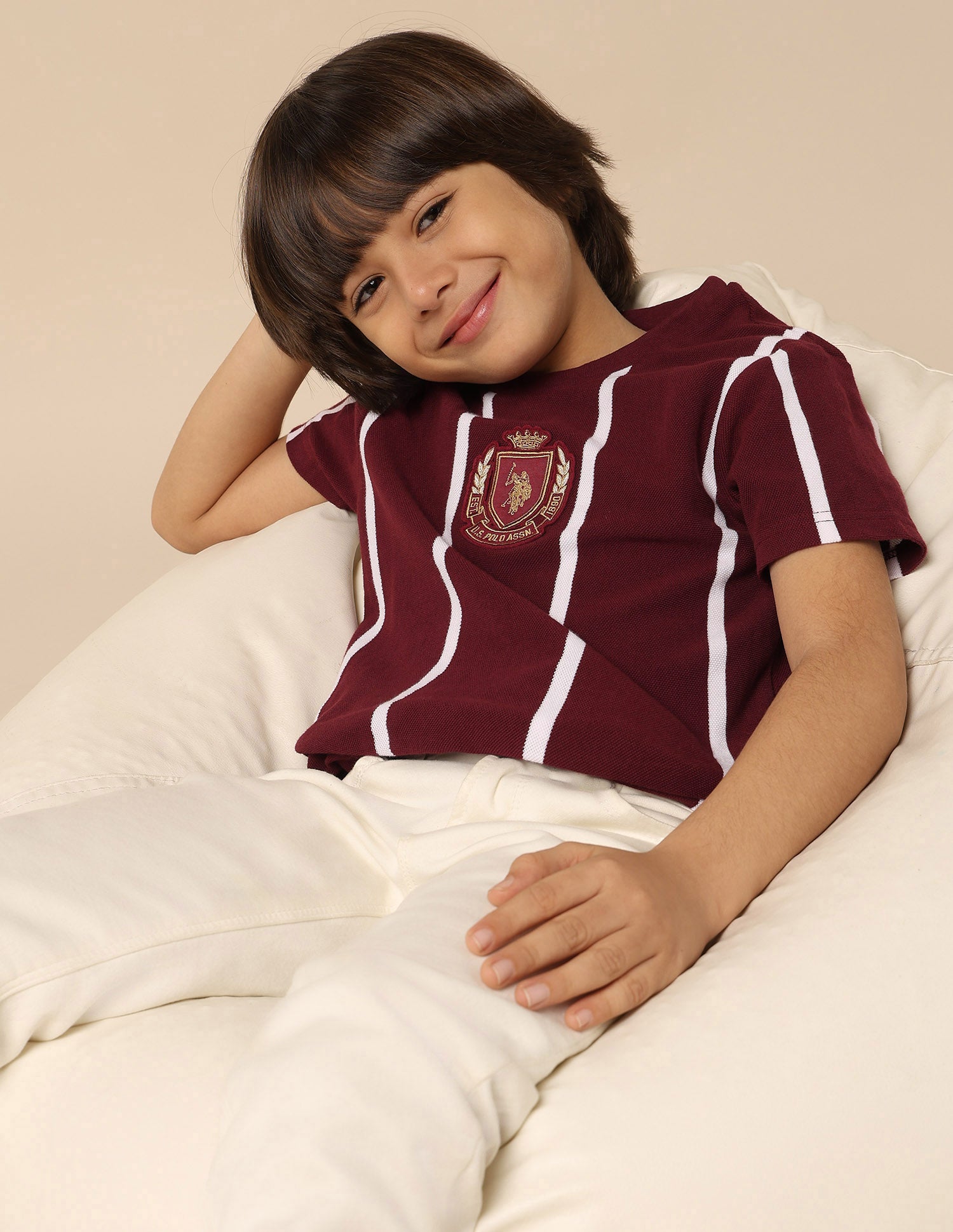Boys Vertical Striped Regular Fit T-Shirt