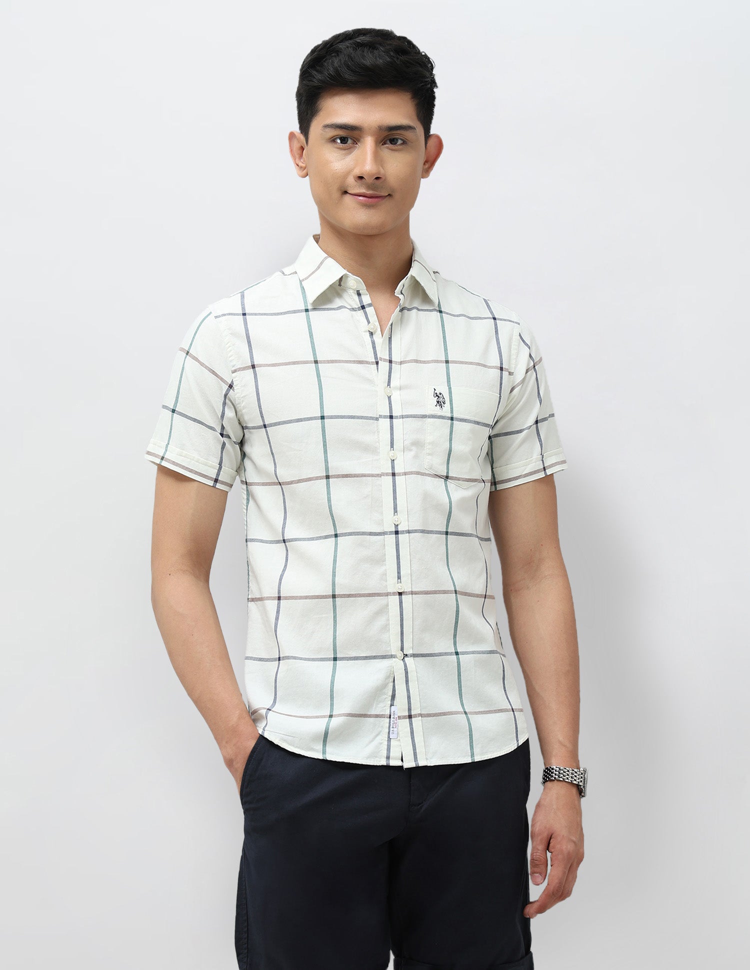 Windowpane Checked Tailored Fit Shirt