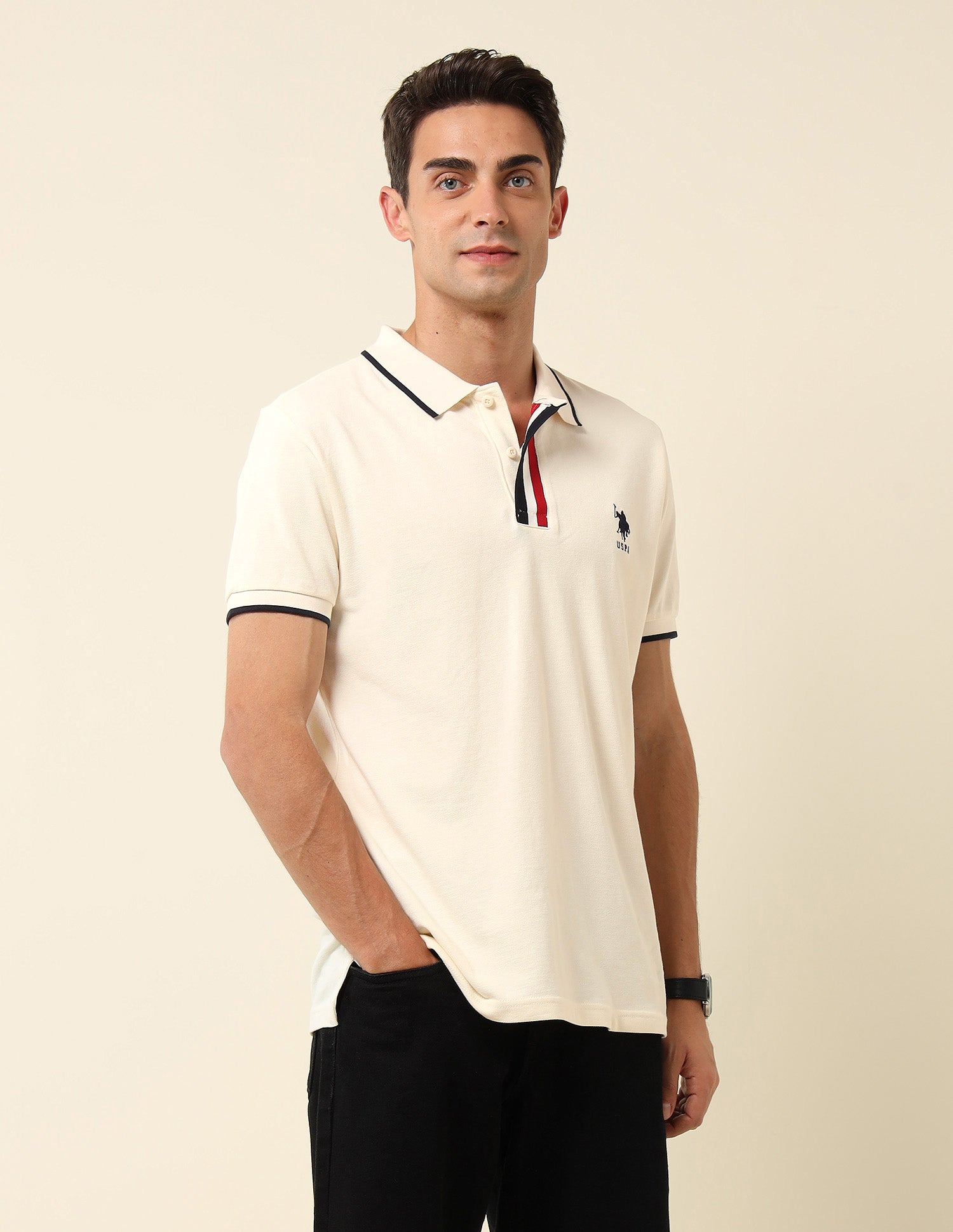 Pure Cotton Slim Fit Polo Shirt Off White - U.S. Polo Assn. India | Large