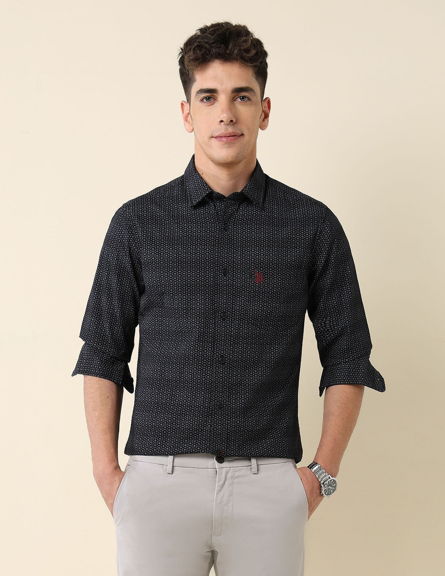Tailored Fit Dobby Shirt Black - U.S. Polo Assn. India | Large