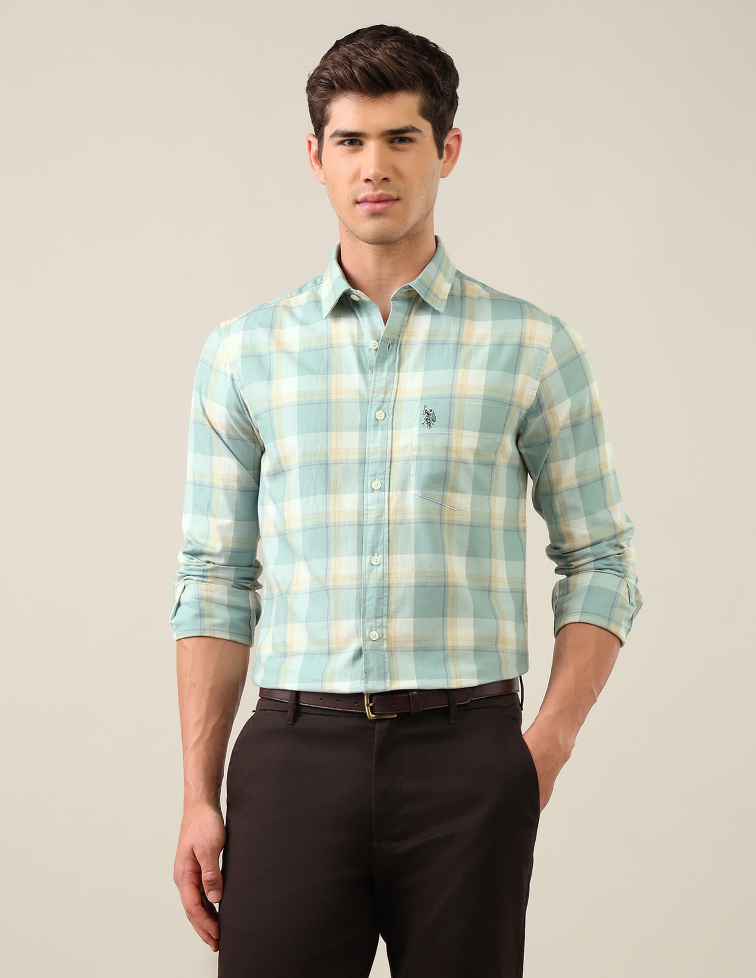 Twill Grid Tattersall Checked Shirt Green - U.S. Polo Assn. India | Large