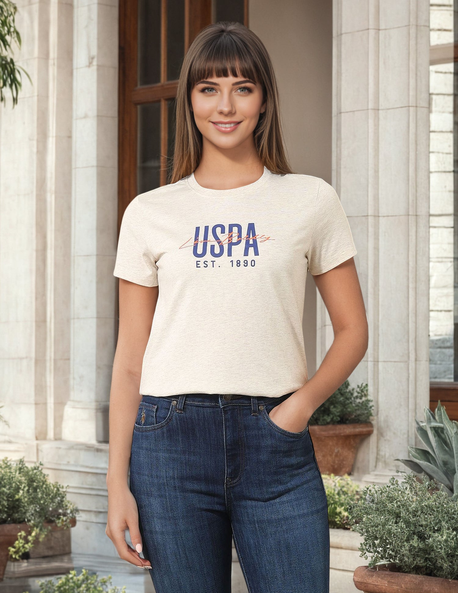 Regular Fit Brand Printed T-Shirt Beige - U.S. Polo Assn. India | Large
