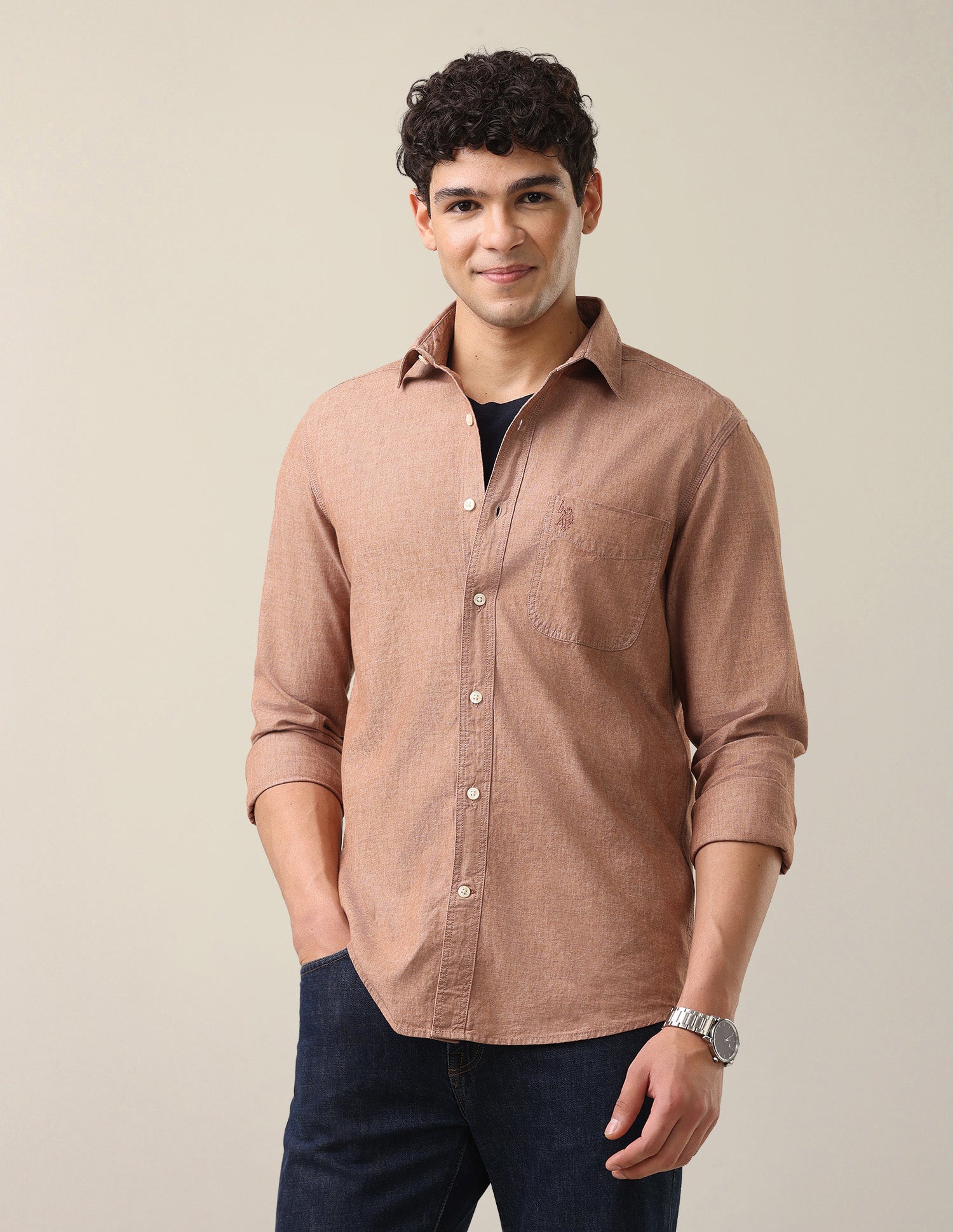 Solid Regular Fit Shirt Rust - U.S. Polo Assn. India | Large