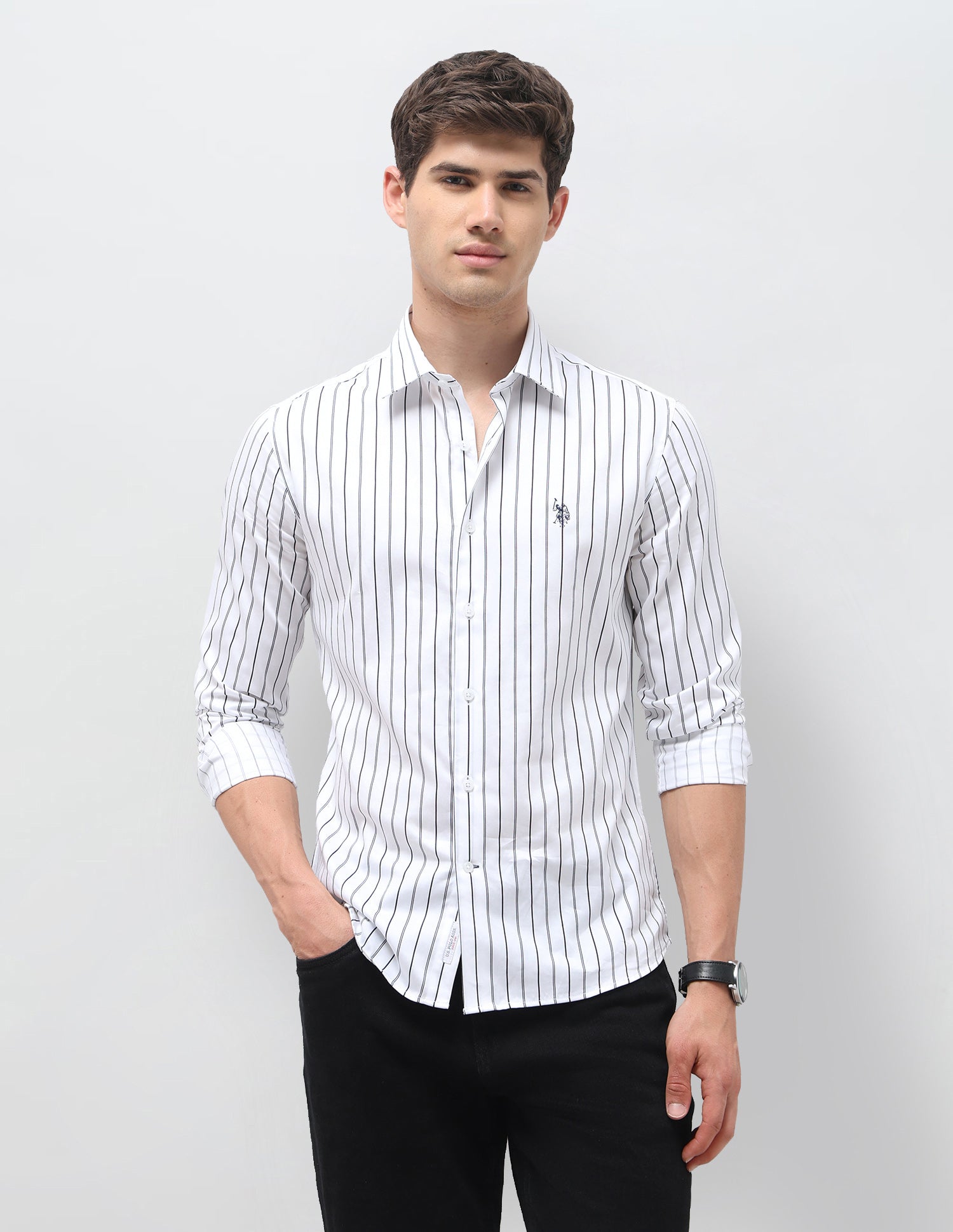 Vertical Striped Satin Shirt Navy - U.S. Polo Assn. India | Large