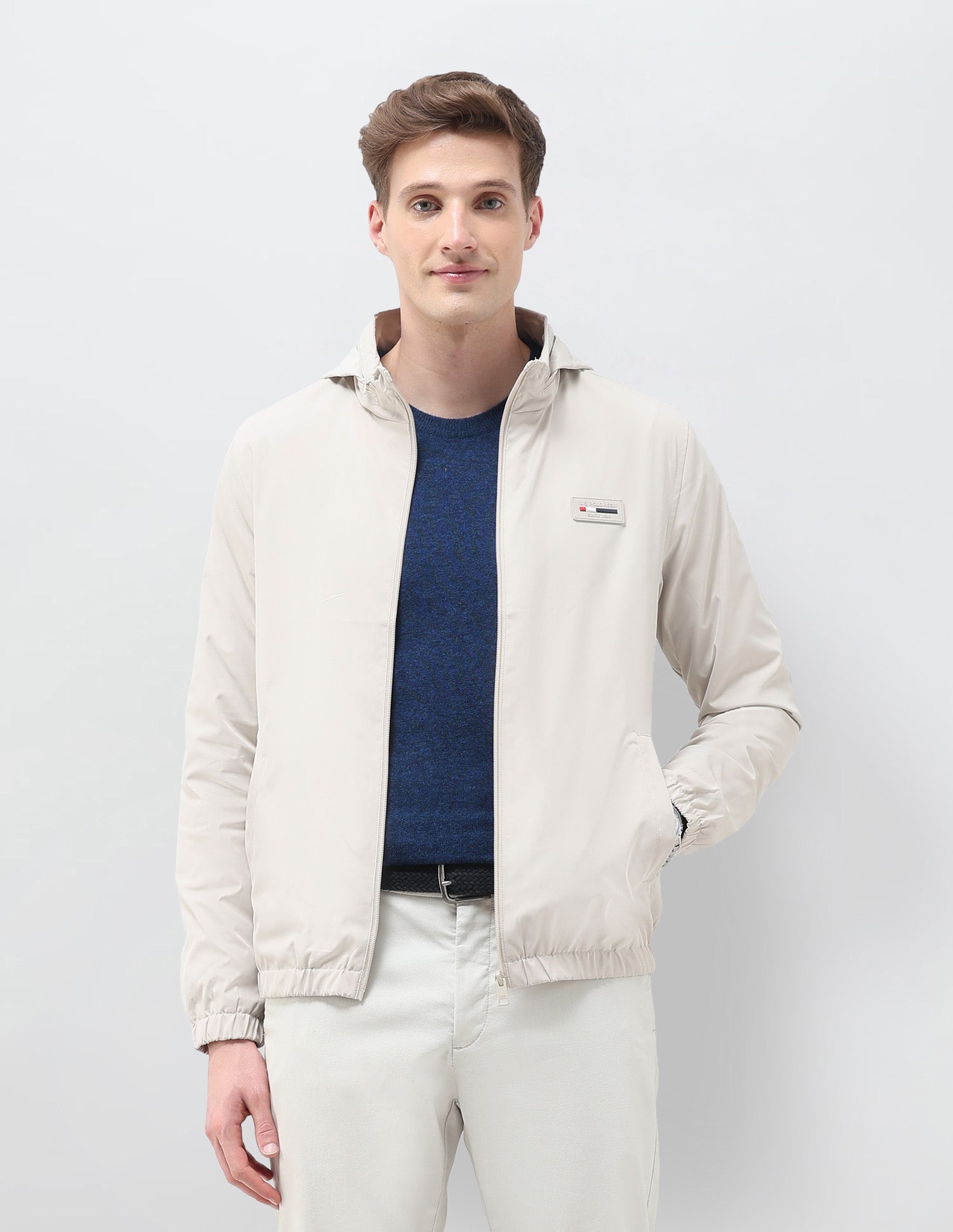 Regular Fit Solid Packable Hood Jacket