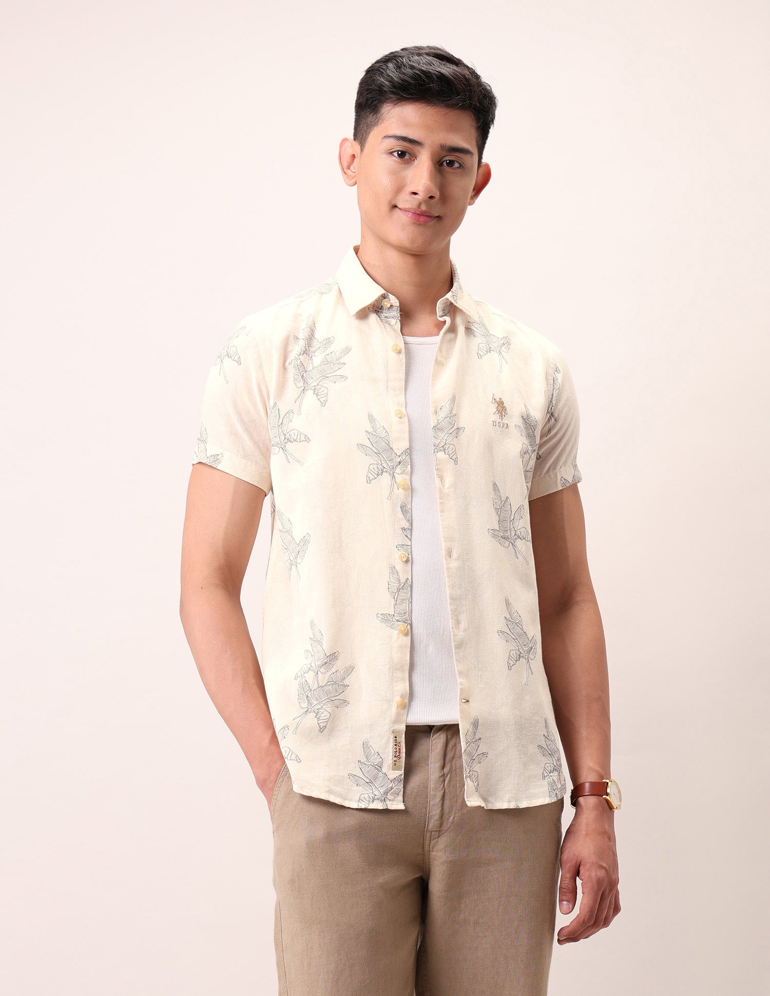 Tropical Regular Fit Shirt Ivory - U.S. Polo Assn. India | Large