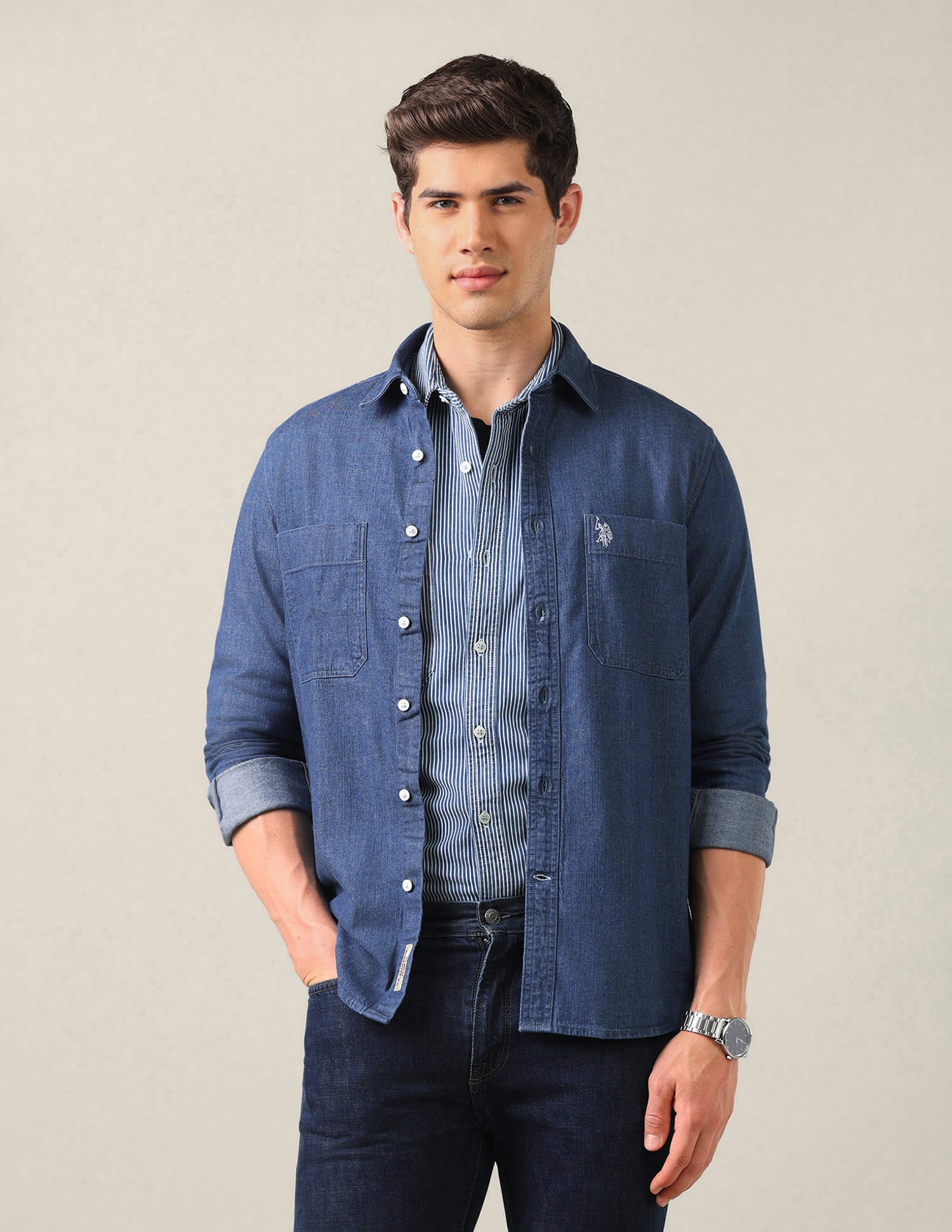 Solid Twill Shirt Blue - U.S. Polo Assn. India | Large