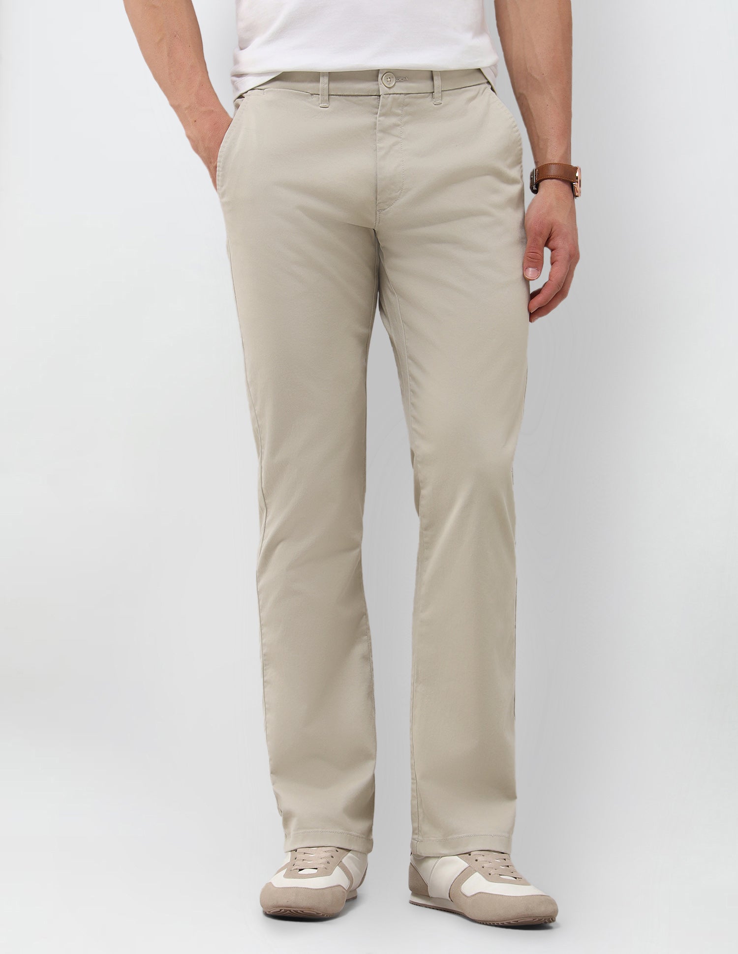 Straight Fit Satin Trousers Stone - U.S. Polo Assn. India | Large