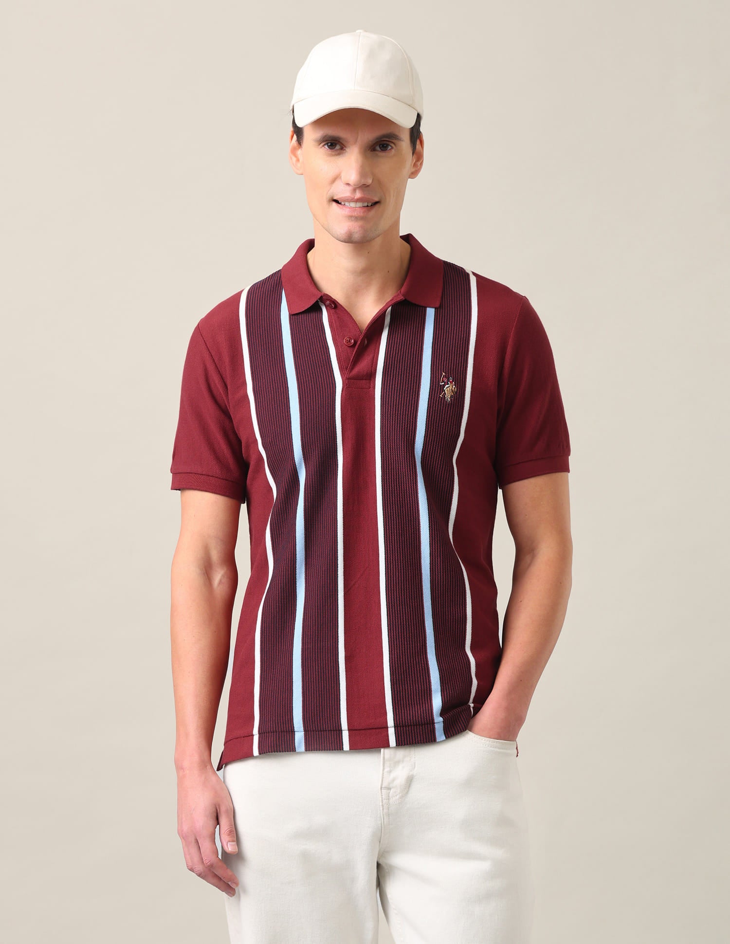 Vertical Striped Slim Fit Polo Shirt Rust - U.S. Polo Assn. India | Large