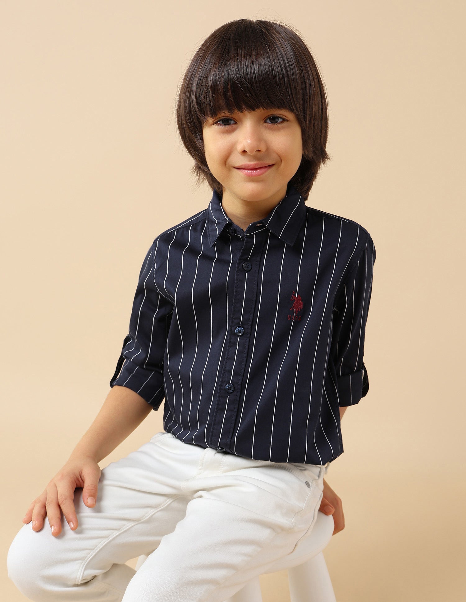 Boys Vertical Striped Twill Shirt