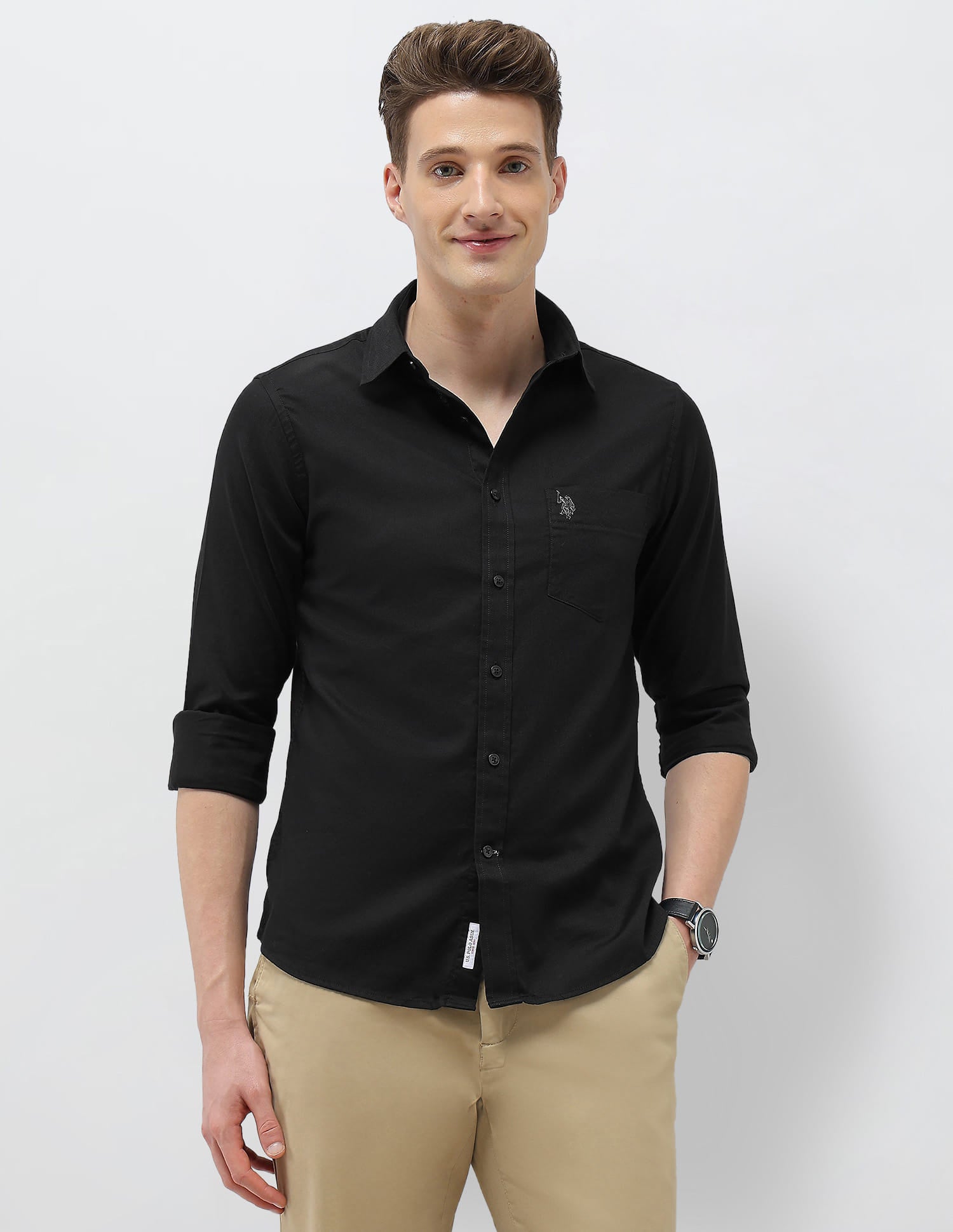 New Port Marina Dobby Shirt Black - U.S. Polo Assn. India | Large
