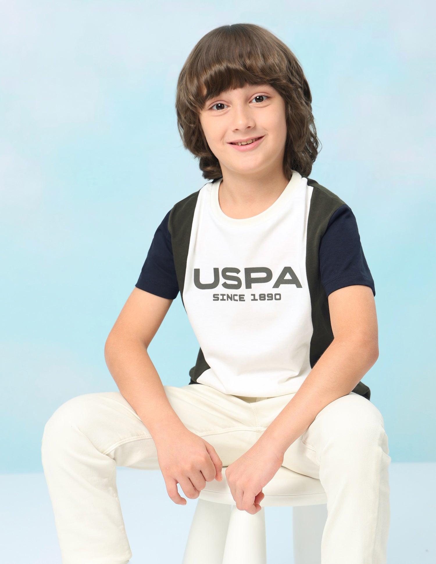 Colour Blocked Brand Printed Regular Fit T-Shirt Off White - U.S. Polo Assn. India | Large