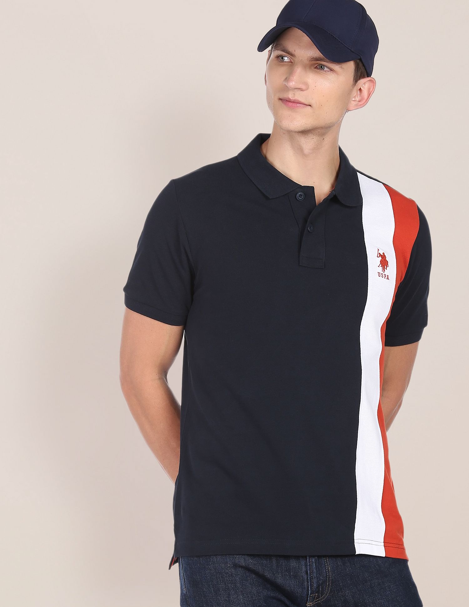 Colour Block Cotton Polo Shirt Navy - U.S. POLO ASSN. | Large