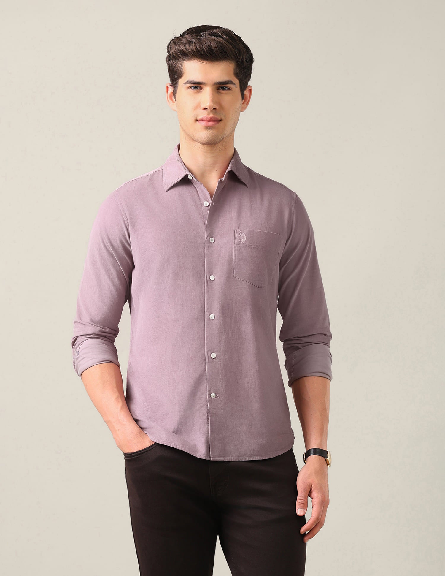 Tailored Fit Corduroy Shirt Pink - U.S. Polo Assn. India | Large
