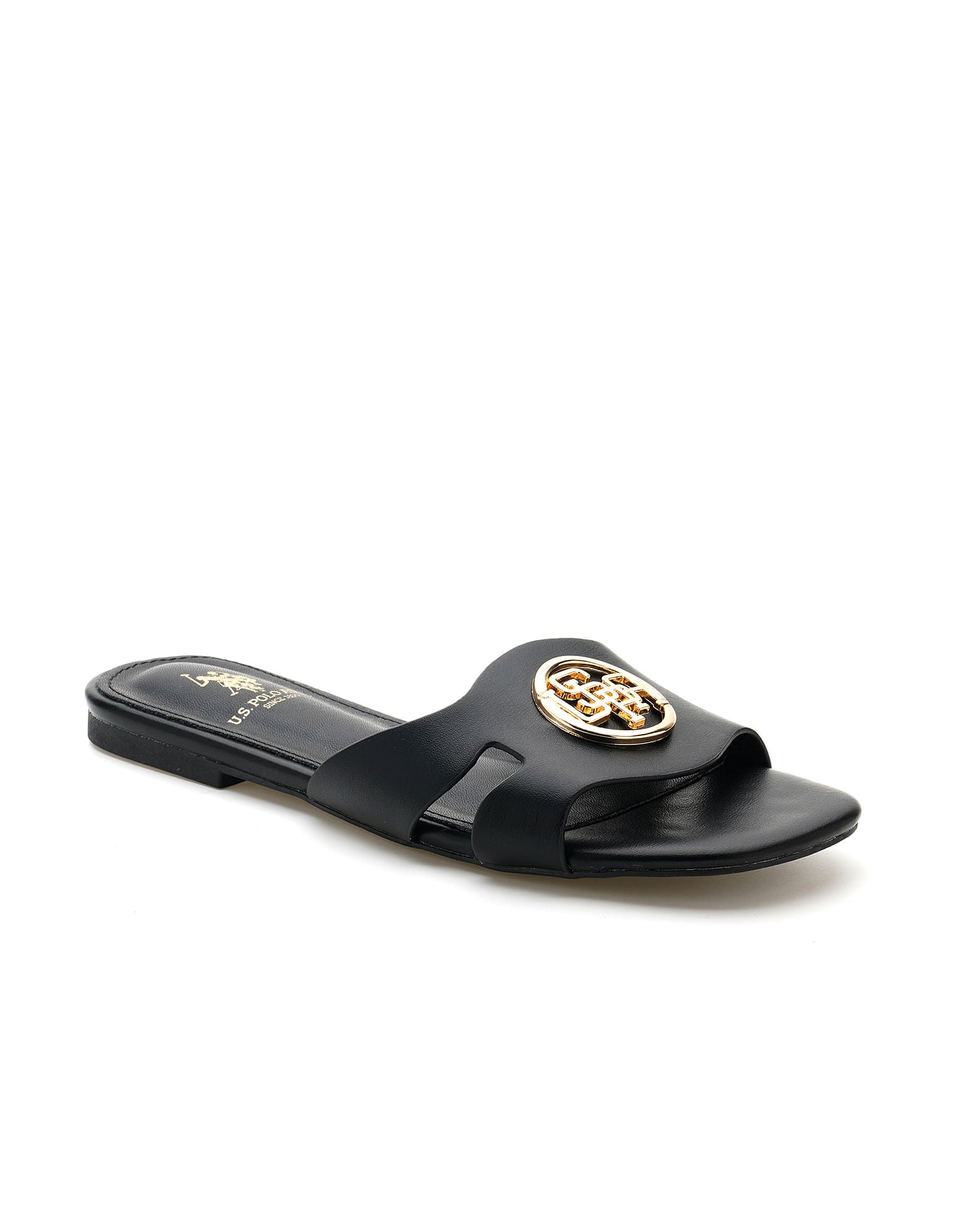 Logo Accent Vamp Strap Perla Sandals Black - U.S. POLO ASSN. | Large