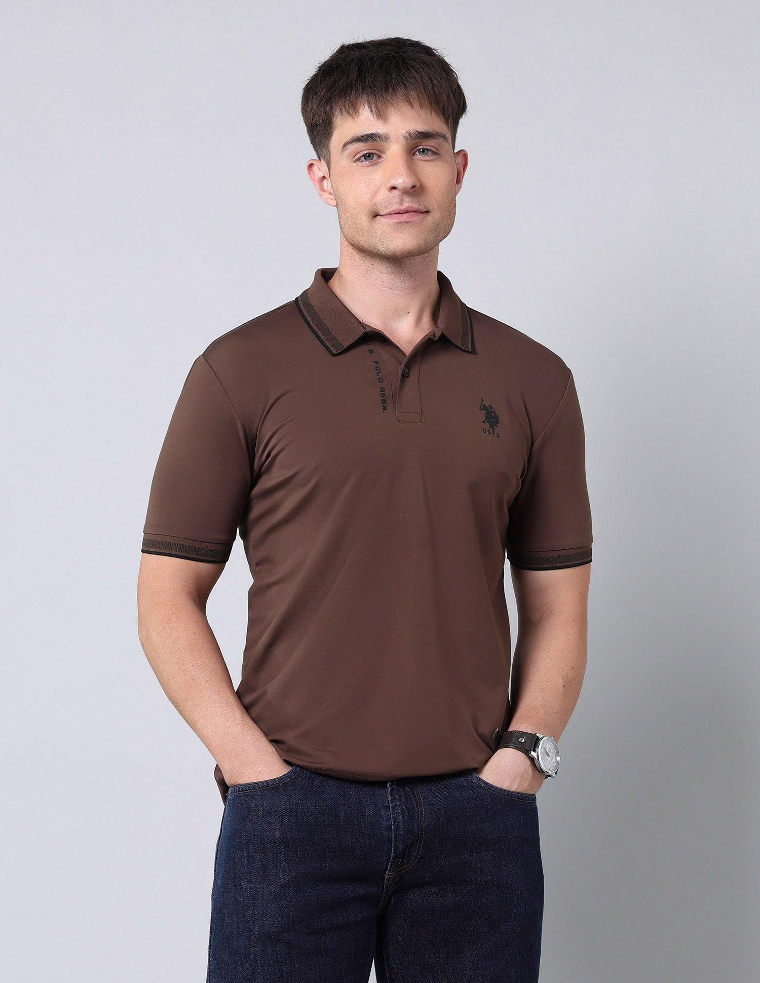 Muscle Fit Solid Black Label Polo Shirt Dark Brown - U.S. Polo Assn. India | Large