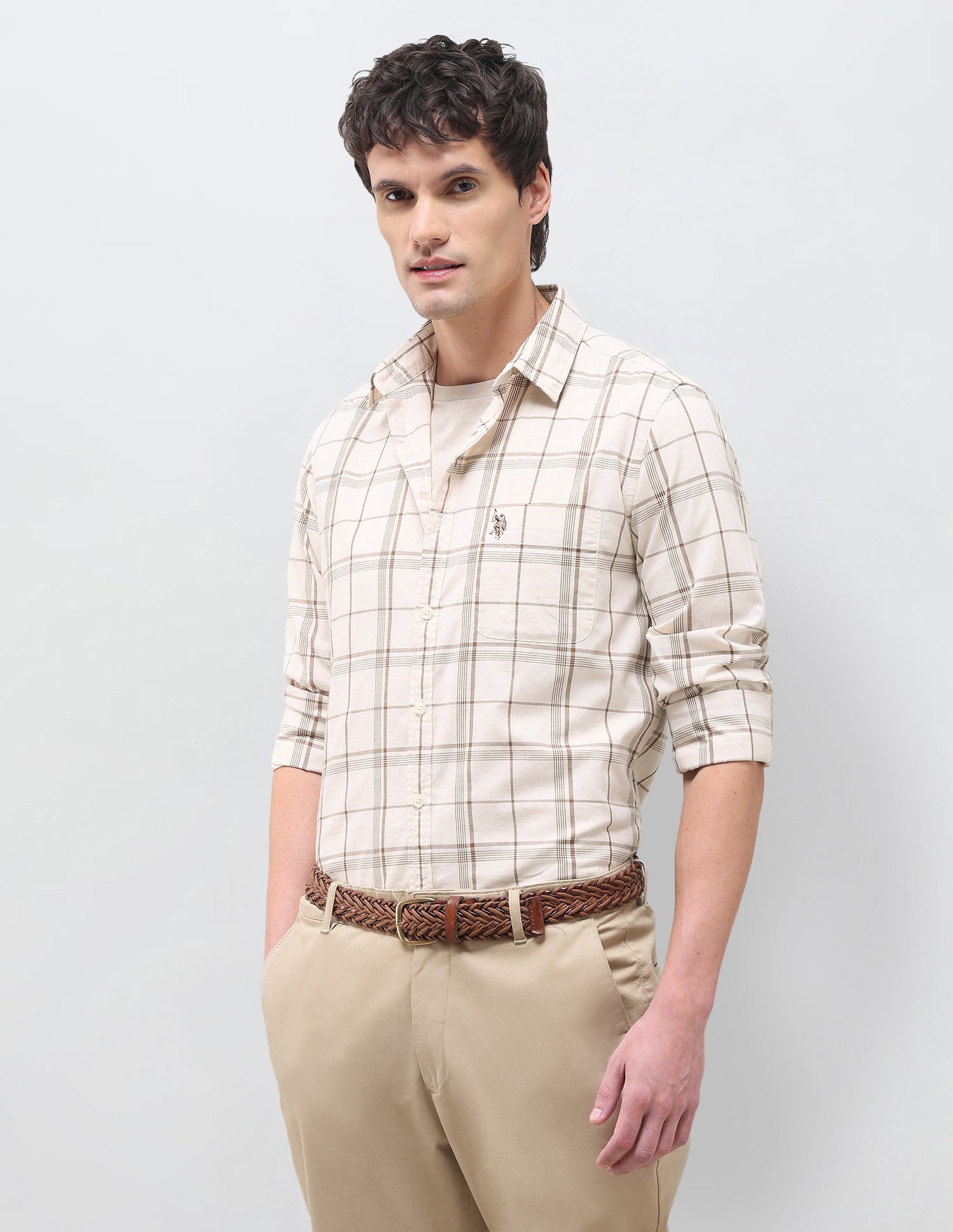 Grid Tattersall Checked Regular Fit Shirt Ivory - U.S. Polo Assn. India | Large