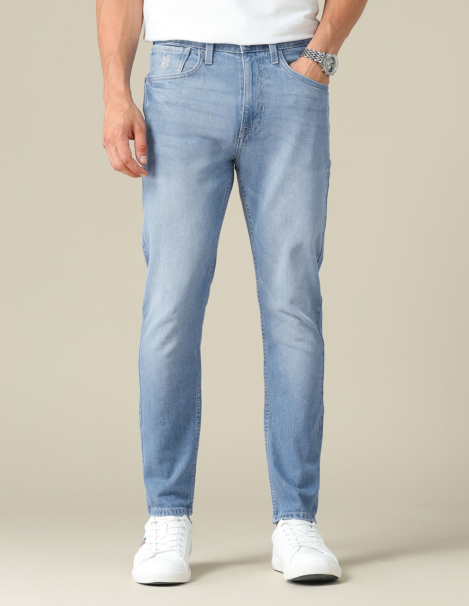 Cole Comfort Cropped Fit Blue Jeans