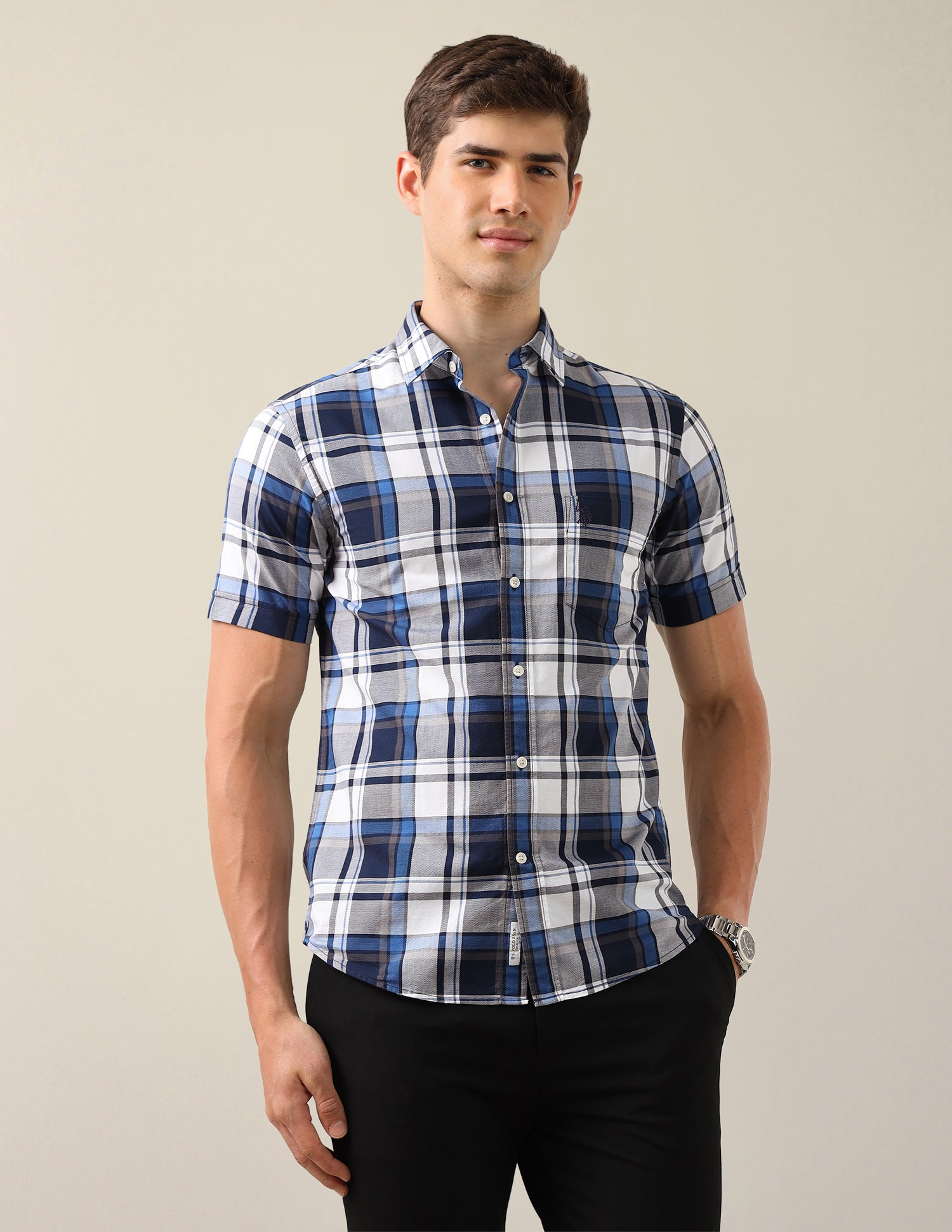 Plaid Checked Tailored Fit Shirt Navy - U.S. Polo Assn. India | Large