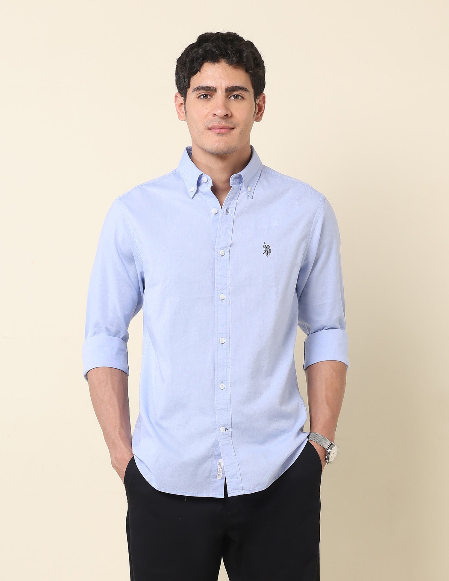 Pure Cotton Tailored Fit Shirt Blue - U.S. Polo Assn. India | Large