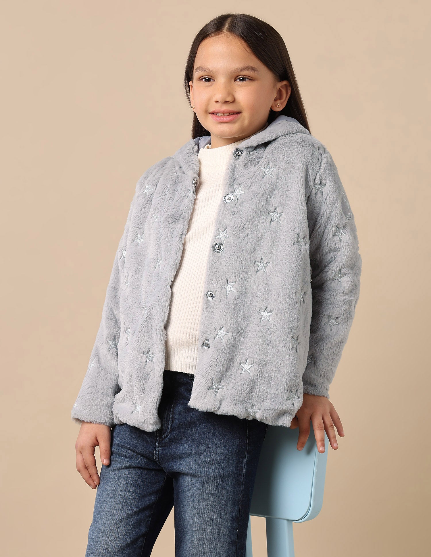 Girls Longline Fur Jacket