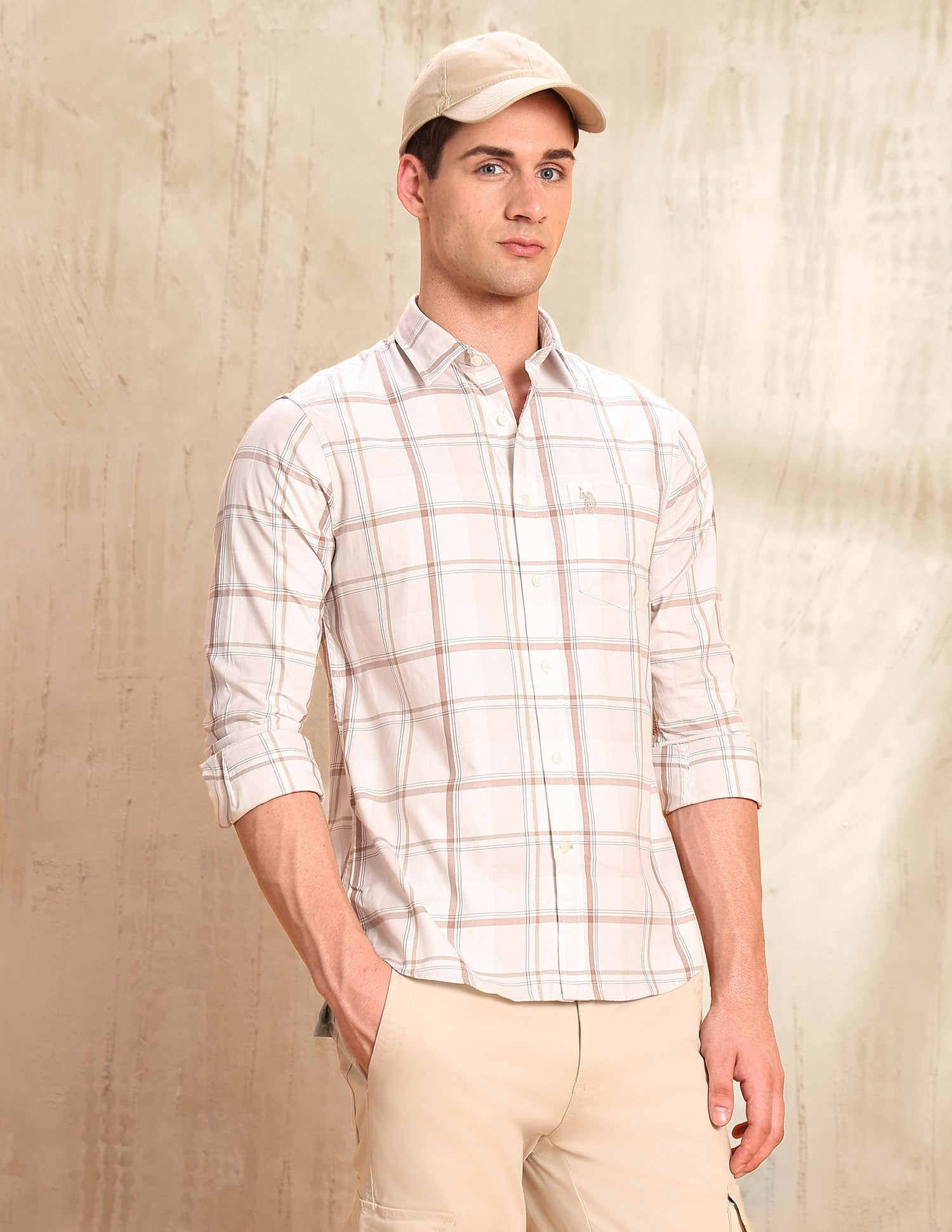 Twill Tailored Fit Shirt Beige - U.S. POLO ASSN. | Large