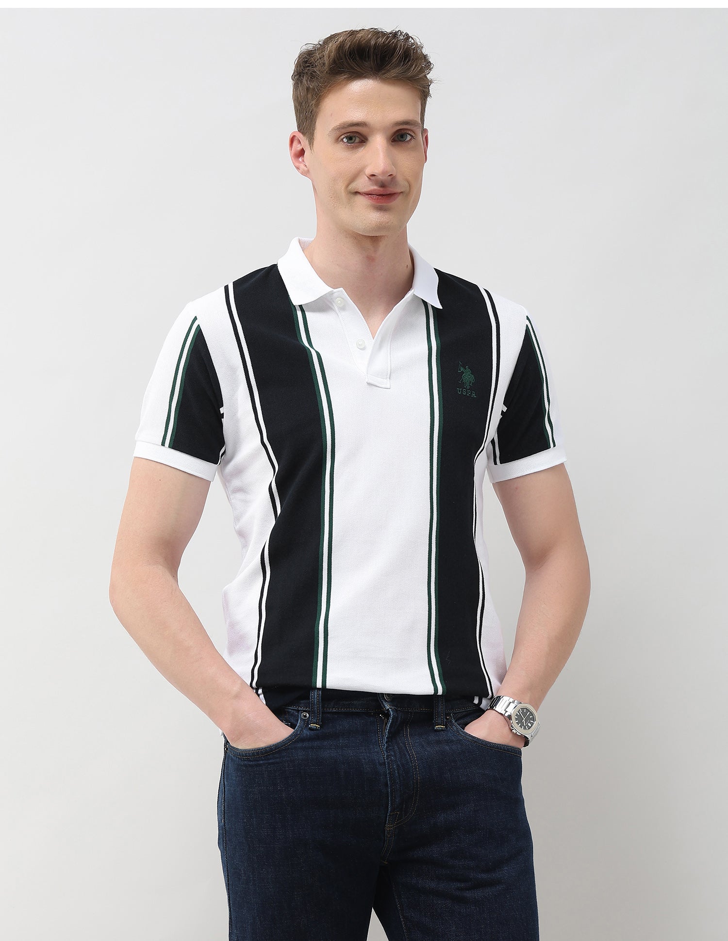 Vertical Striped Slim Fit Polo Shirt
