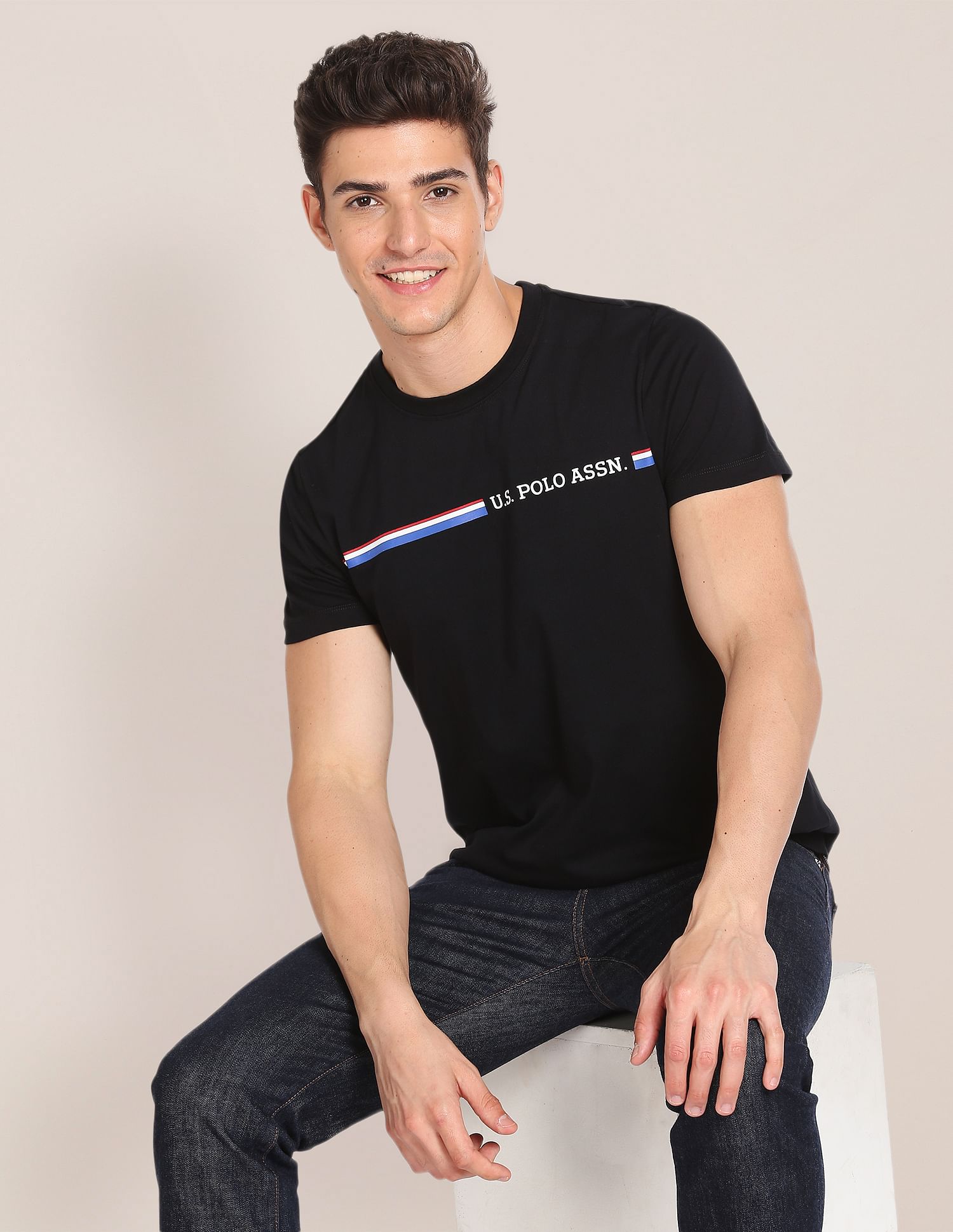 Crew Neck Brand Print T-Shirt Black - U.S. POLO ASSN. | Large