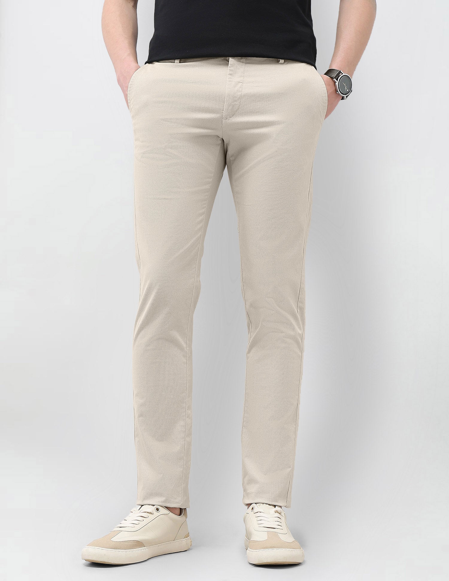 Textured Denver Slim Fit Trousers Beige - U.S. Polo Assn. India | Large