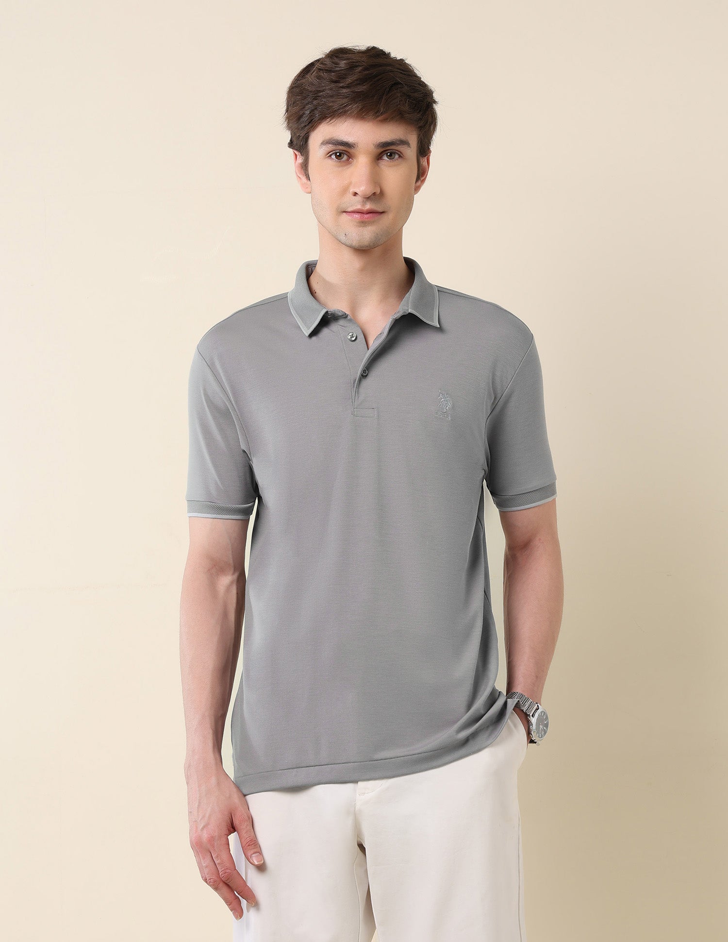 Solid Monochrome Majesty Polo Shirt Grey - U.S. Polo Assn. India | Large