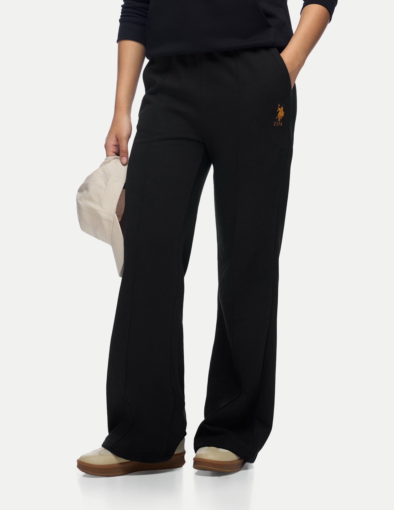 High Rise Fitted Flared Trousers Black - U.S. Polo Assn. India | Large