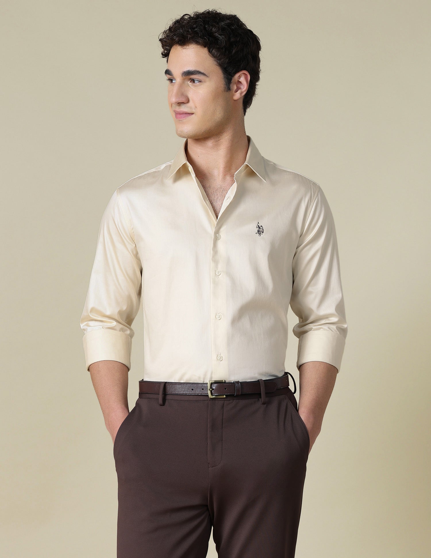 Solid Satin Shirt Off White - U.S. Polo Assn. India | Large