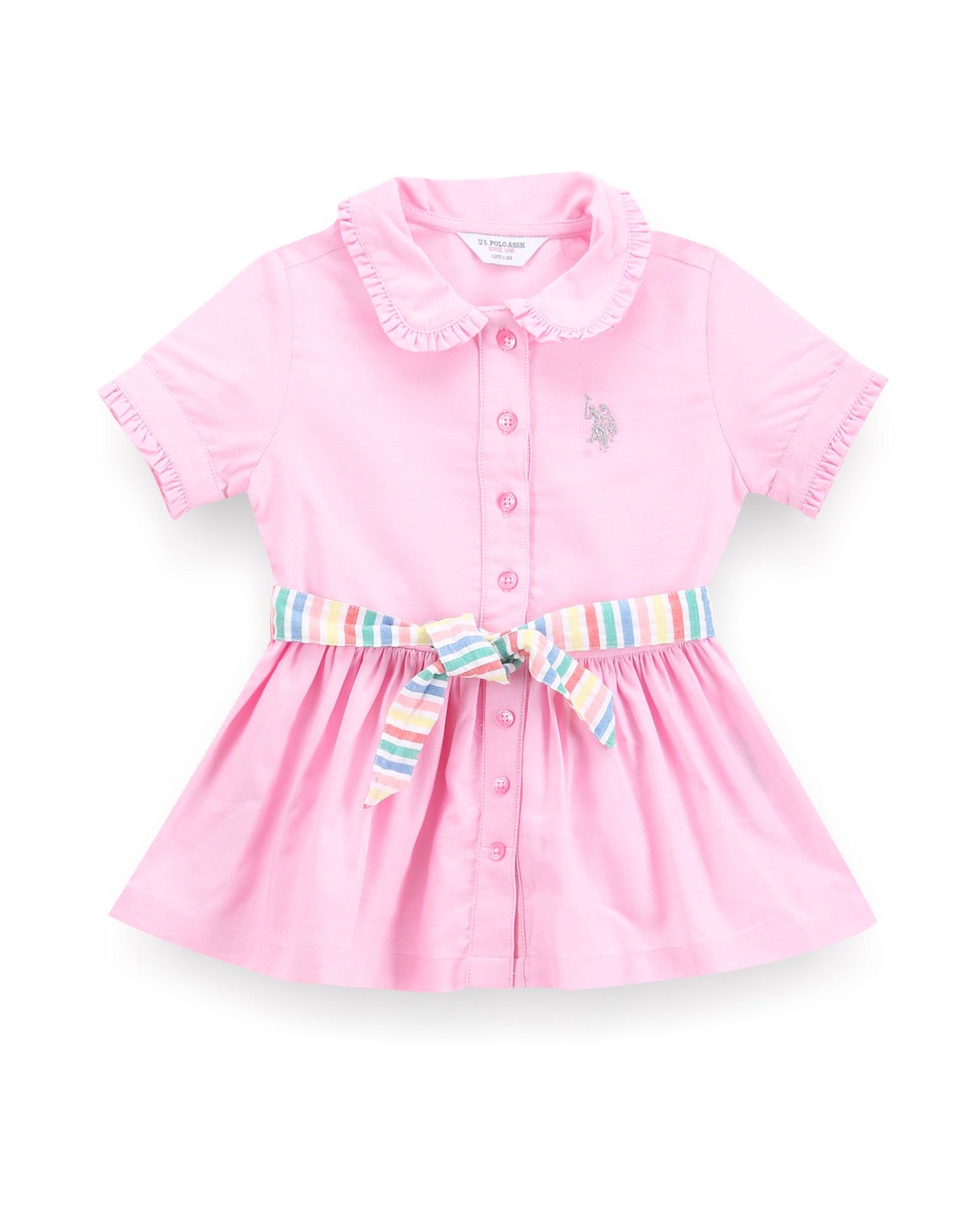 Girls Peter Pan Collar Oxford Dress Pink - U.S. Polo Assn. India | Large