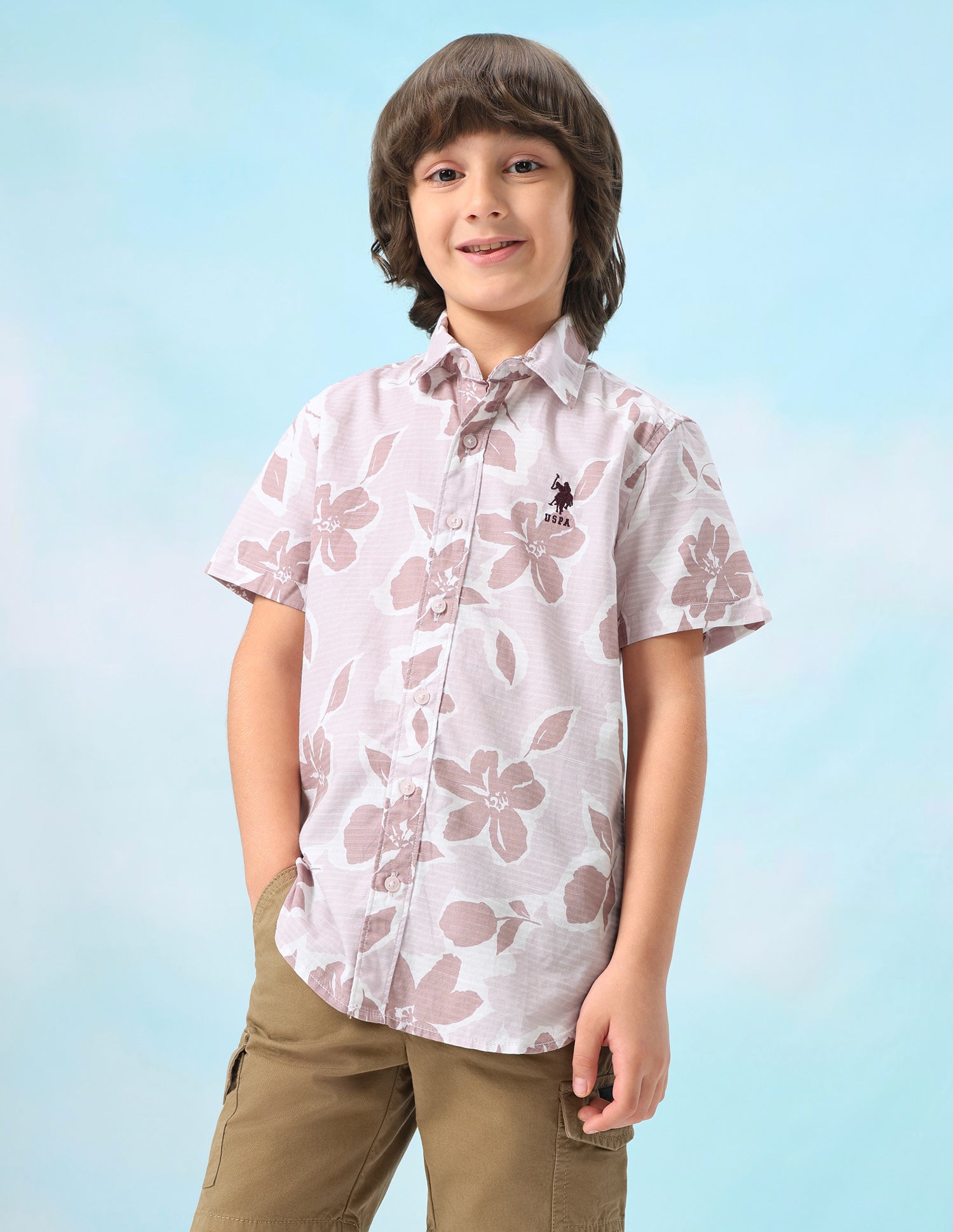 Floral Printed Regular Fit Shirt Peach - U.S. Polo Assn. India | Large