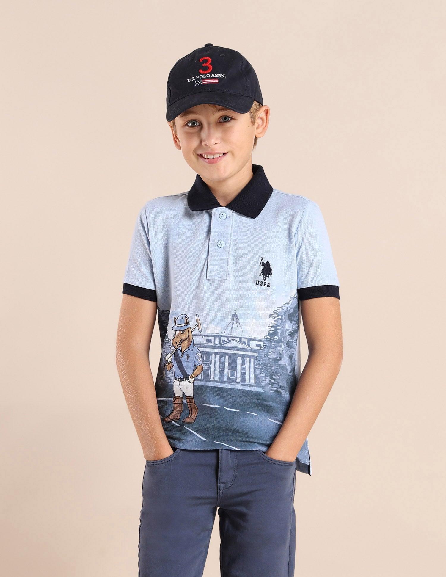 Boys Graphic Printed Regular Fit Polo Shirt