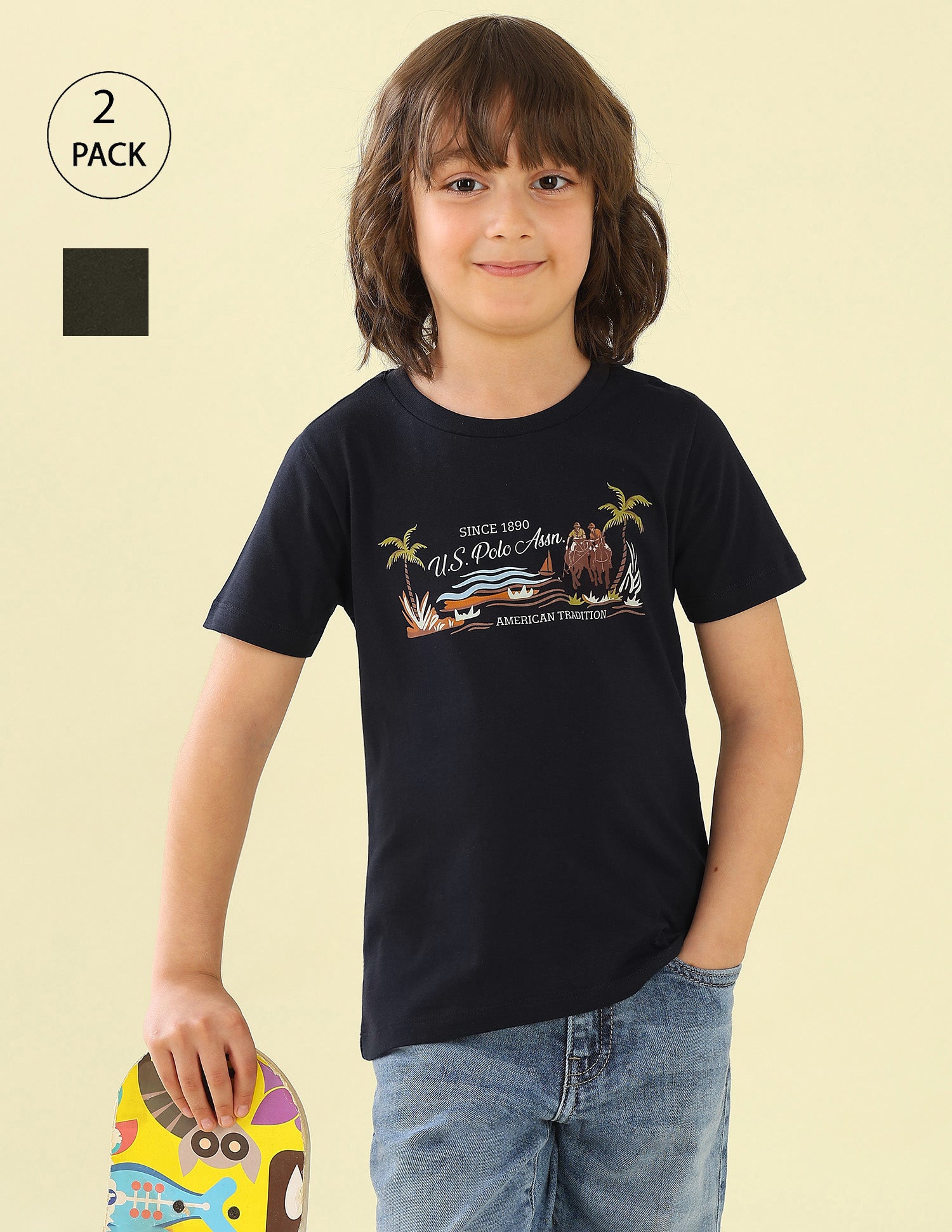 Graphic Brand Printed Regular Fit T-Shirt - Pack Of 2