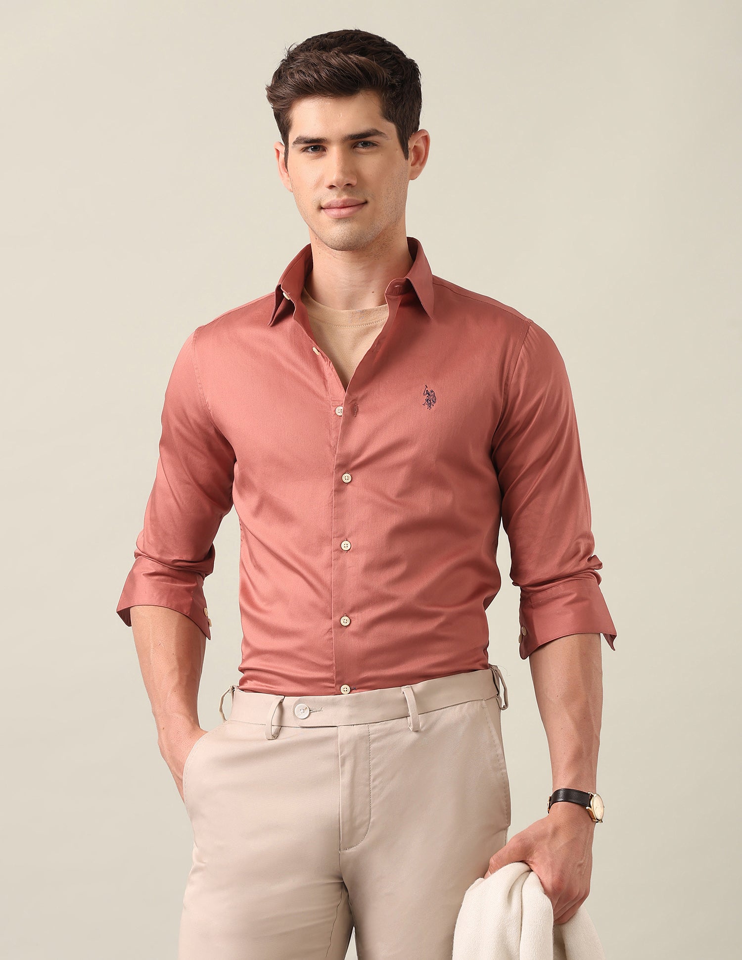 Satin Tailored Fit Shirt Rust - U.S. Polo Assn. India | Large
