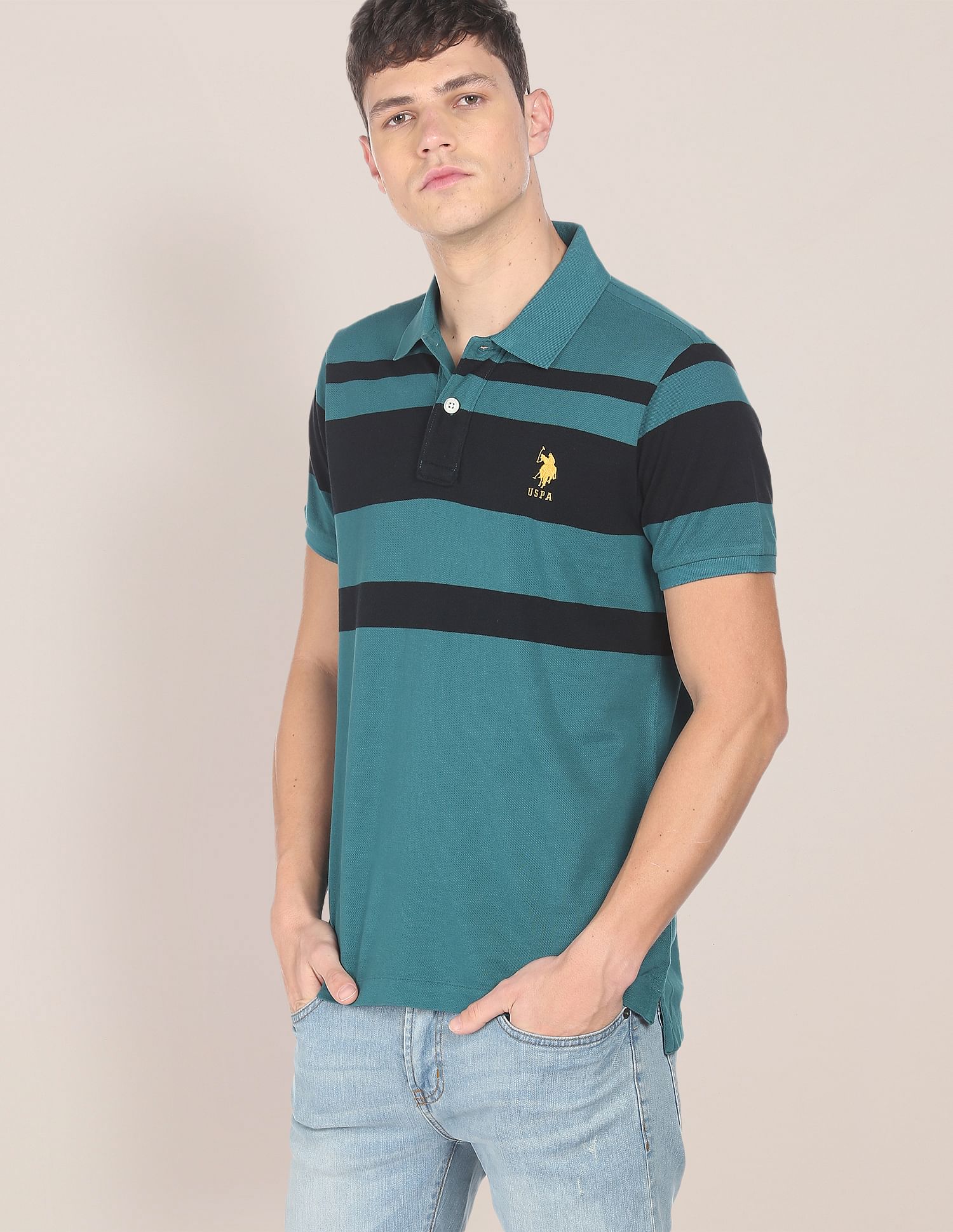 Cotton Striped Polo Shirt Teal - U.S. POLO ASSN. | Large
