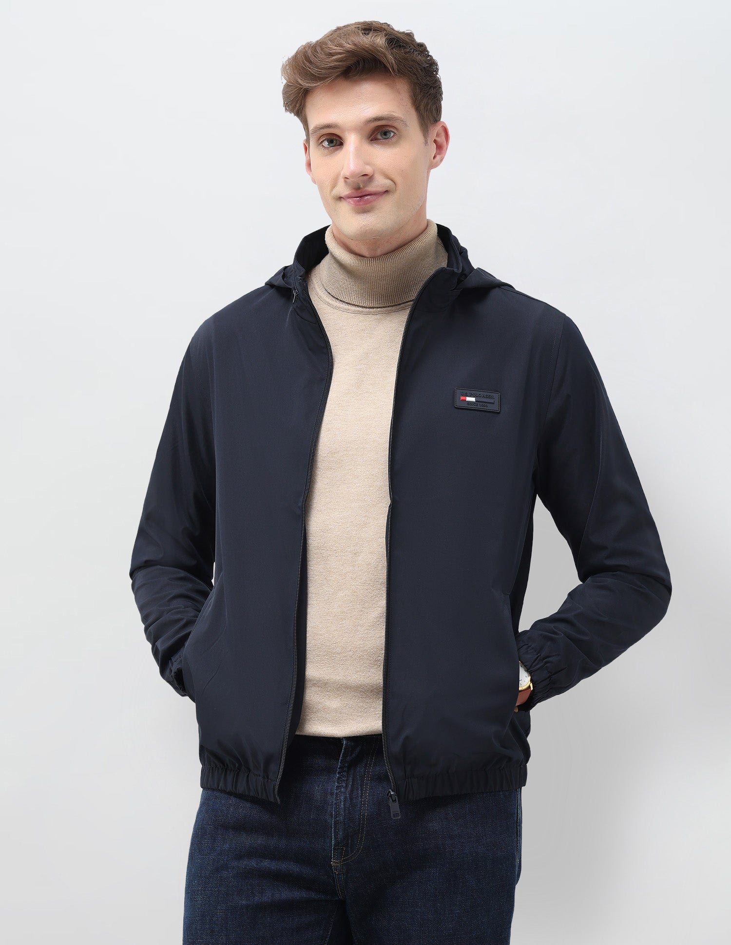 Regular Fit Solid Packable Hood Jacket