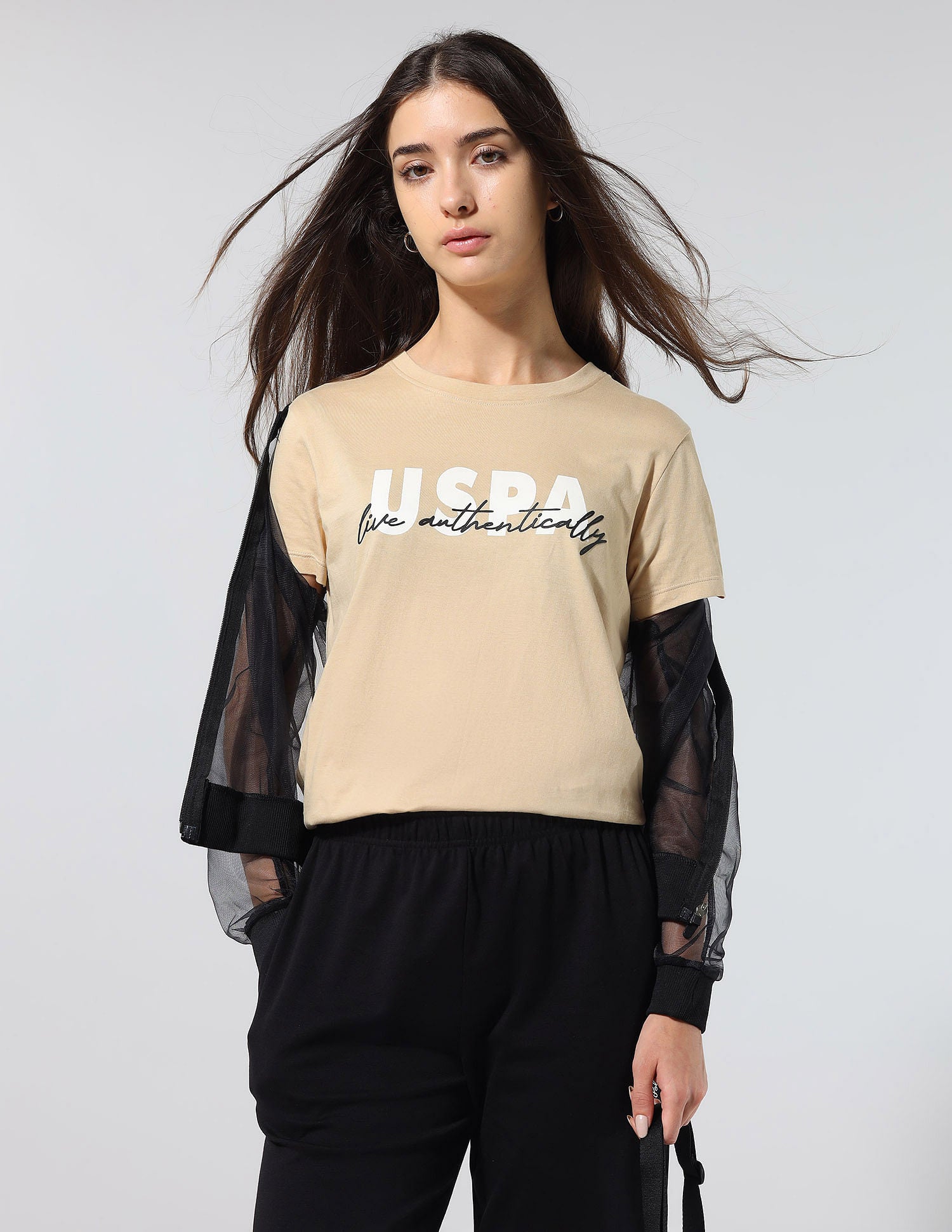 Regular Fit Brand Printed Lounge T-Shirt Beige - U.S. POLO ASSN. | Large