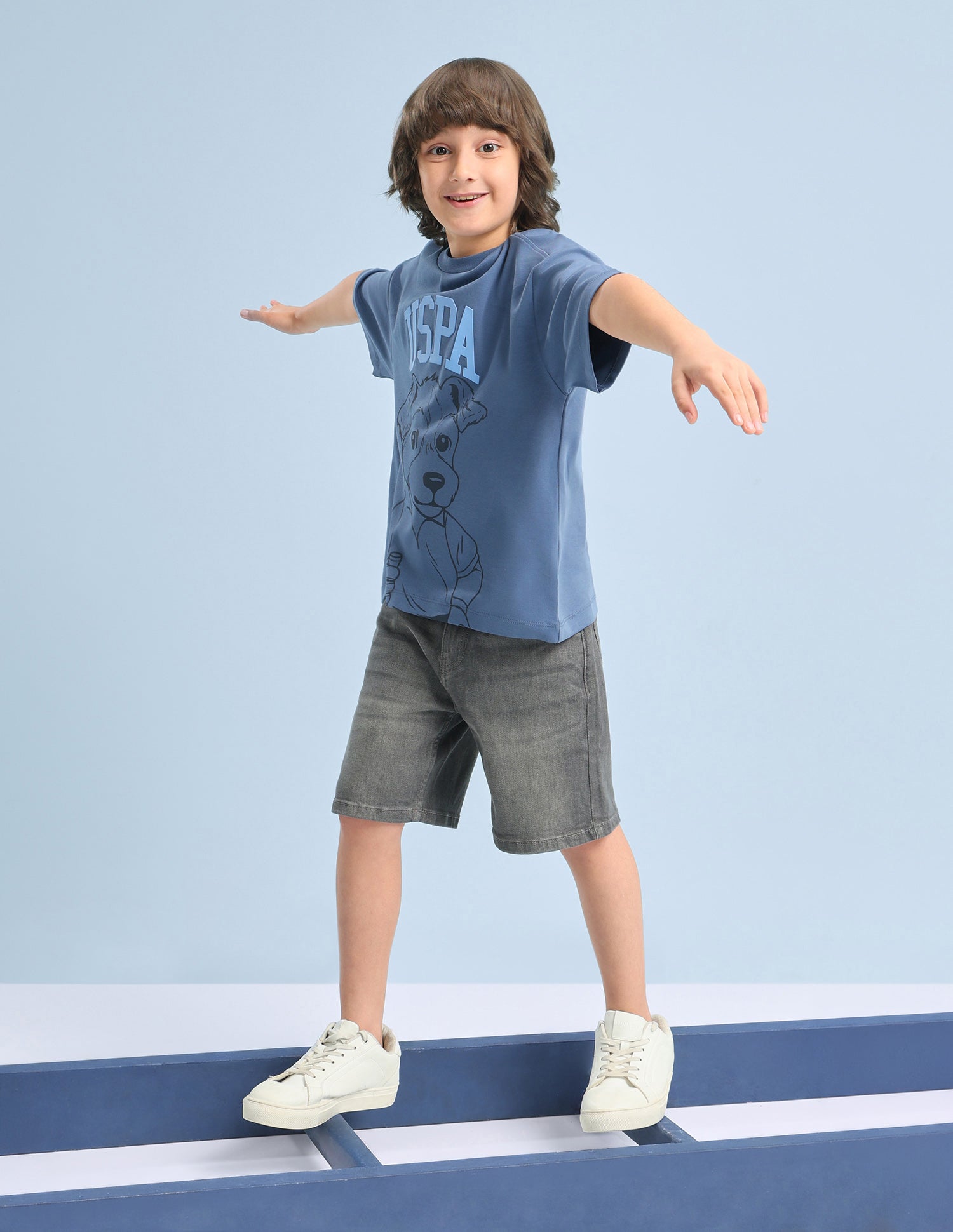 Graphic Brand Printed Oversized Fit T-Shirt Blue - U.S. Polo Assn. India | Large