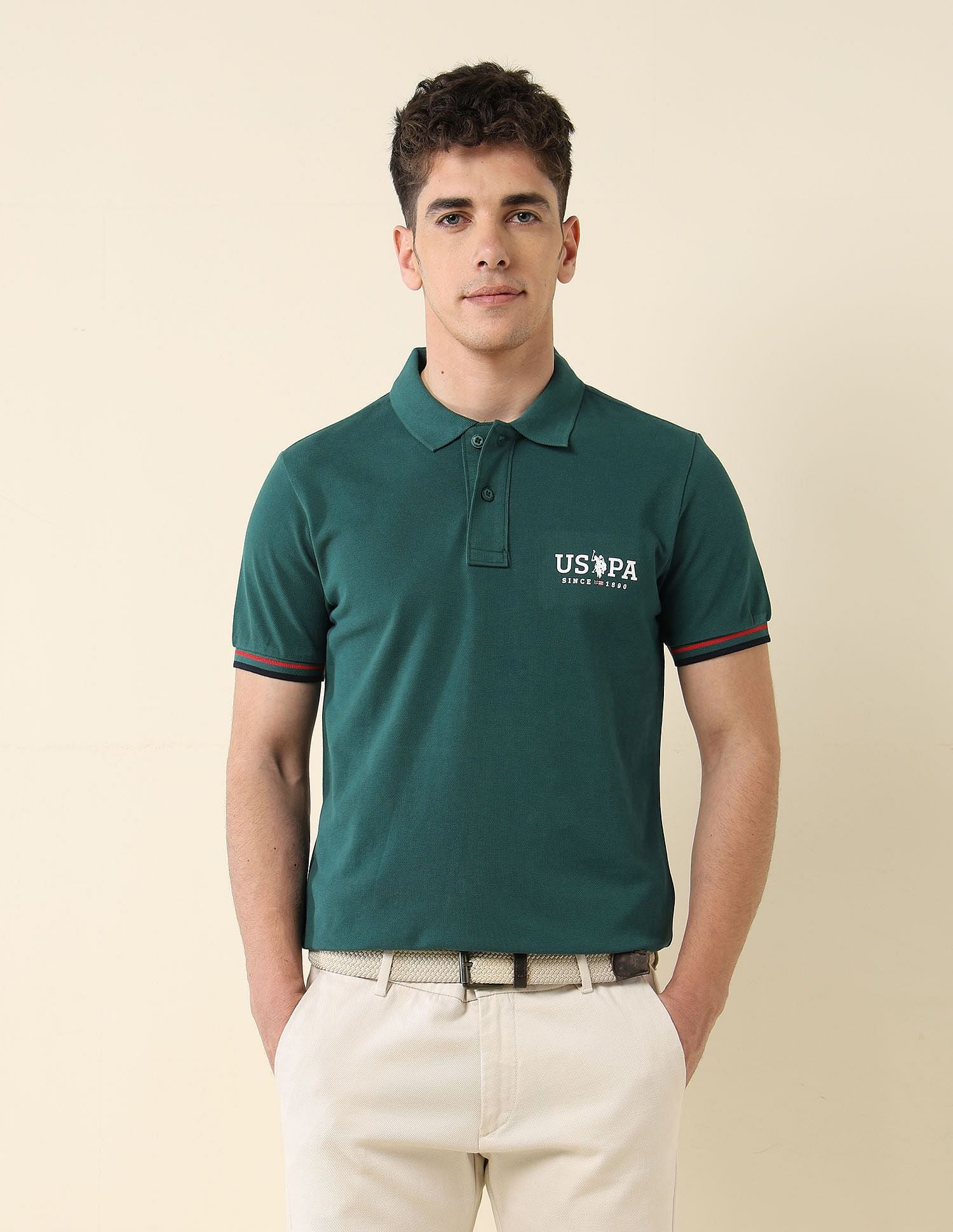 Solid Slim Fit Polo Shirt Dark Green - U.S. Polo Assn. India | Large