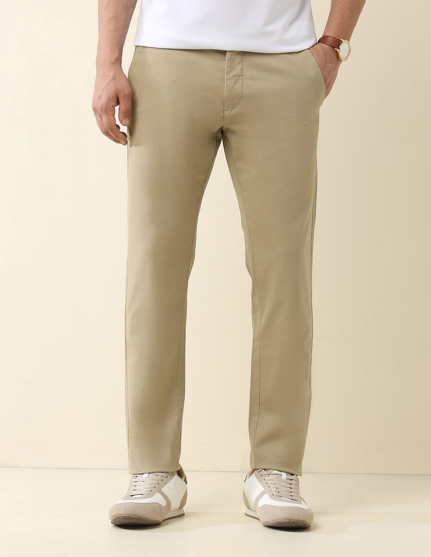 Super slim Fit Solid Chinos Khaki - U.S. Polo Assn. India | Large