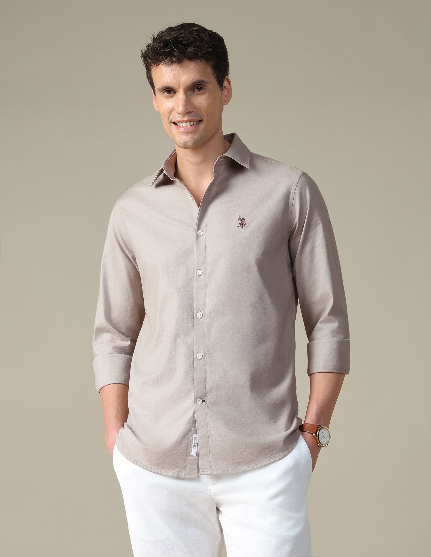 Oxford Tailored Fit Shirt Beige - U.S. Polo Assn. India | Large