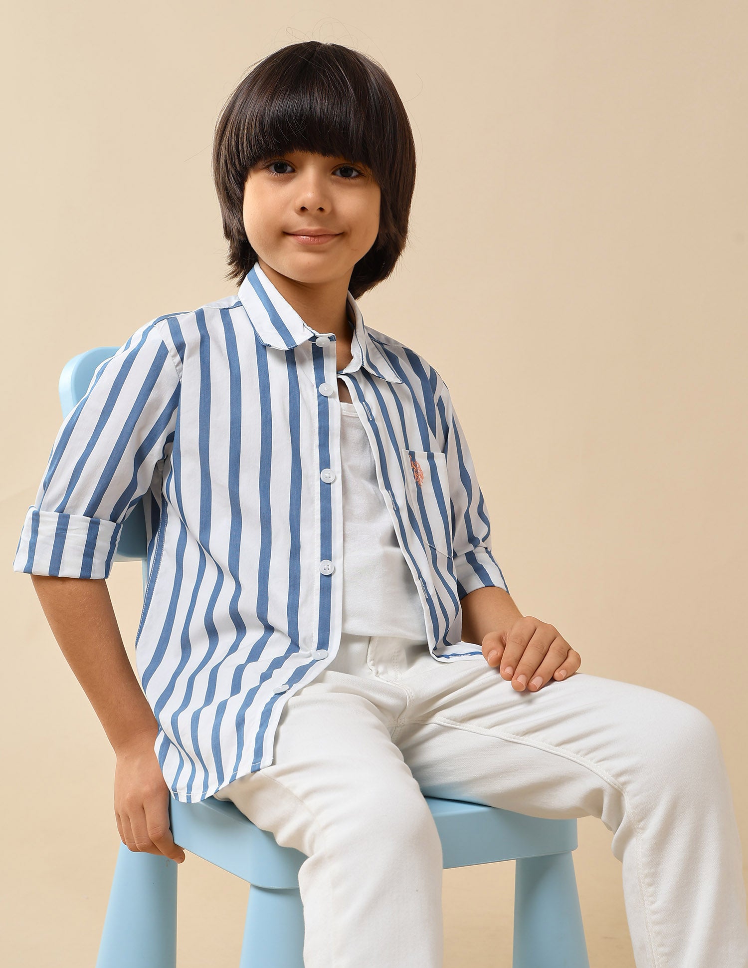 Boys Vertical Striped Regular Fit Shirt