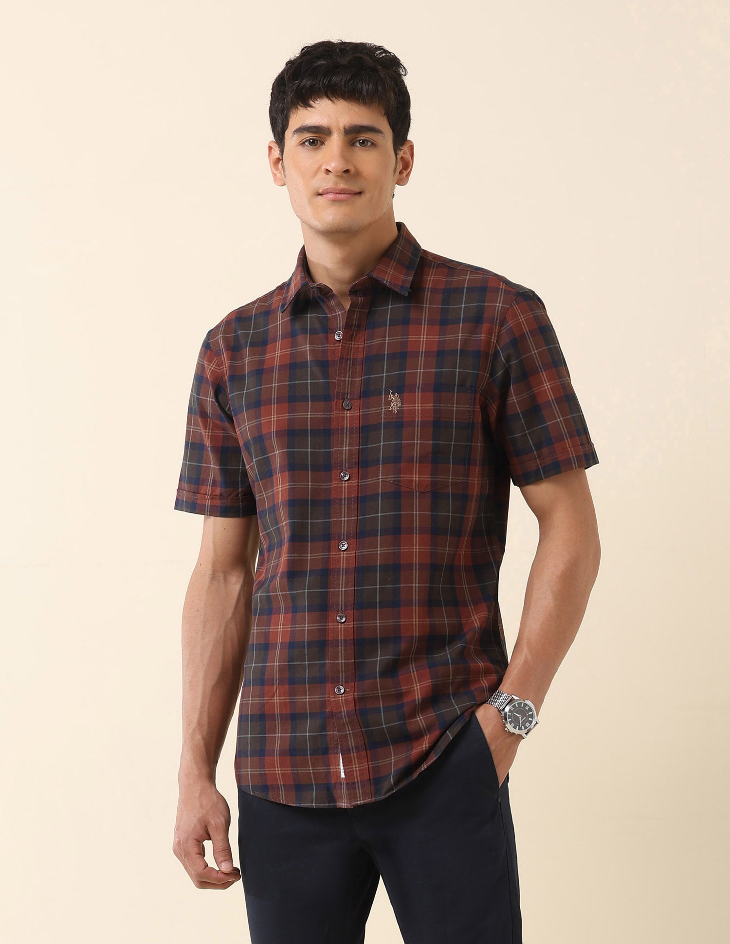 Tailored Fit Tartan Checked Shirt Rust - U.S. Polo Assn. India | Large