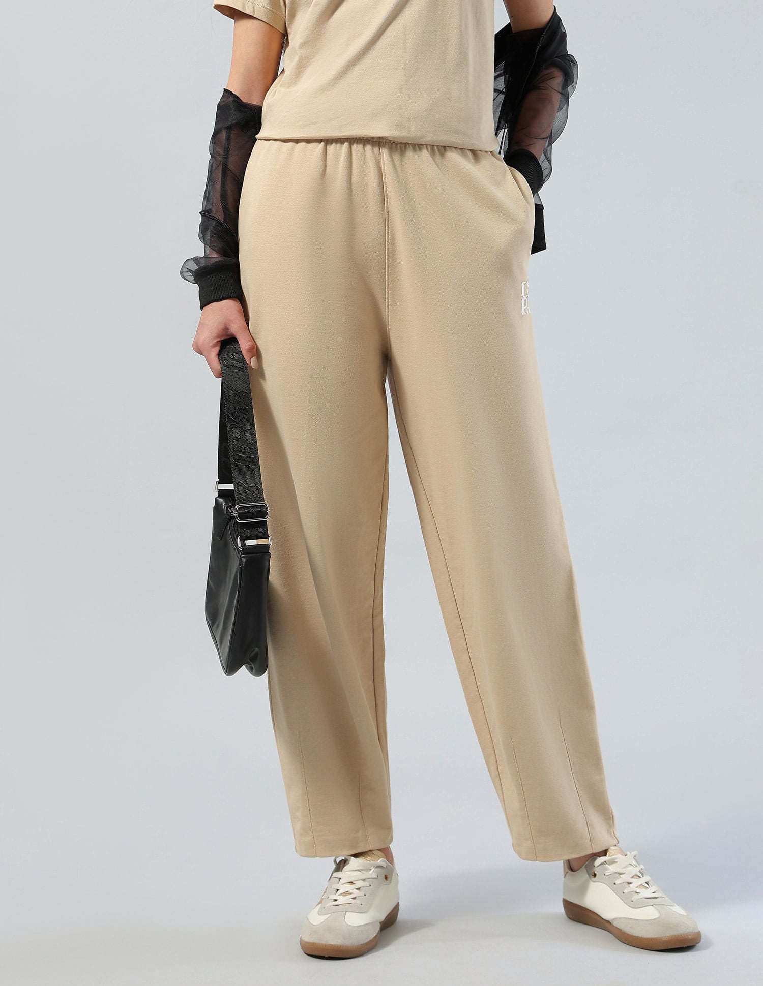 Mid Rise Barrel Fit Lounge Trousers Beige - U.S. POLO ASSN. | Large