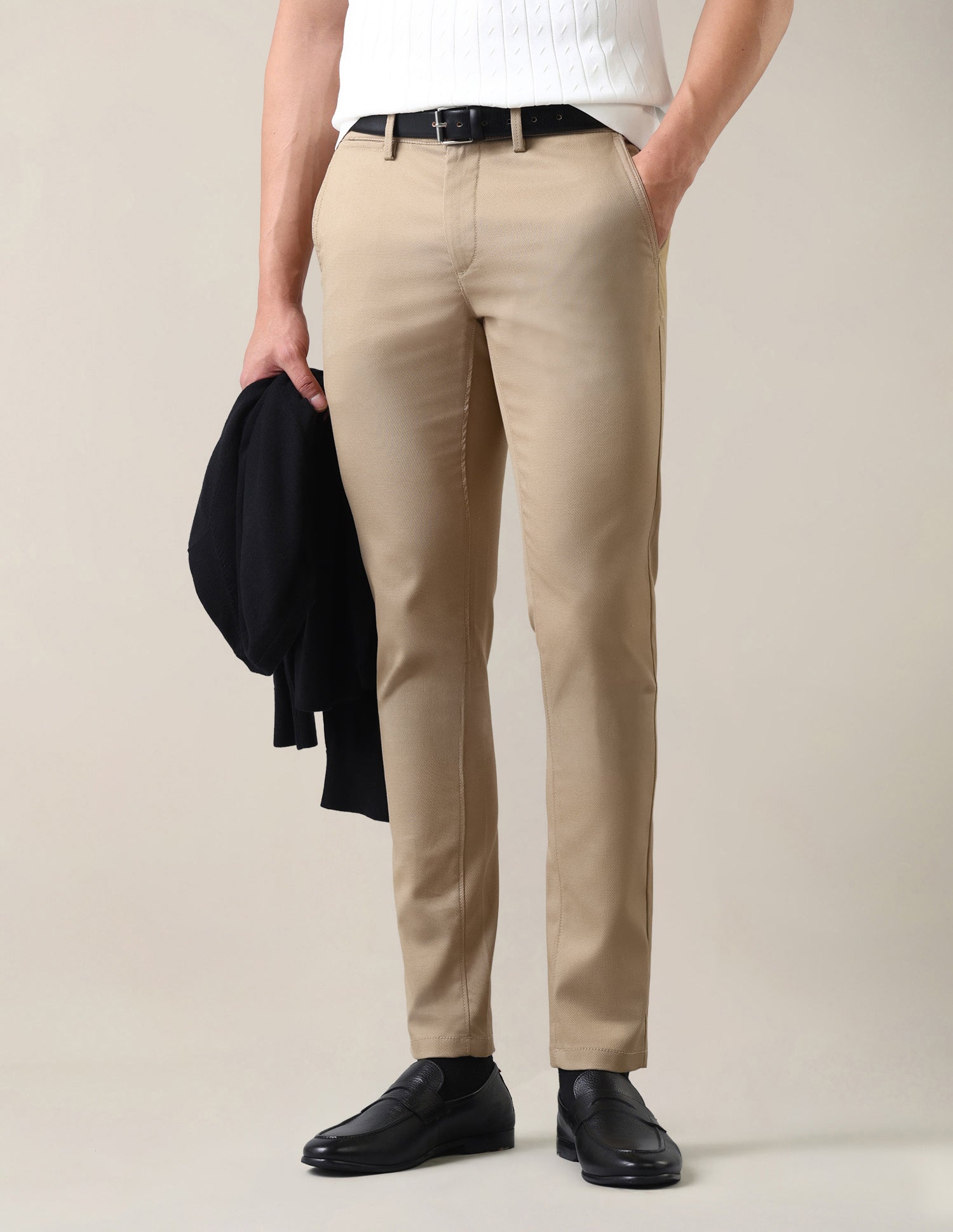 Austin Slim Fit Dobby Trousers Khaki - U.S. Polo Assn. India | Large