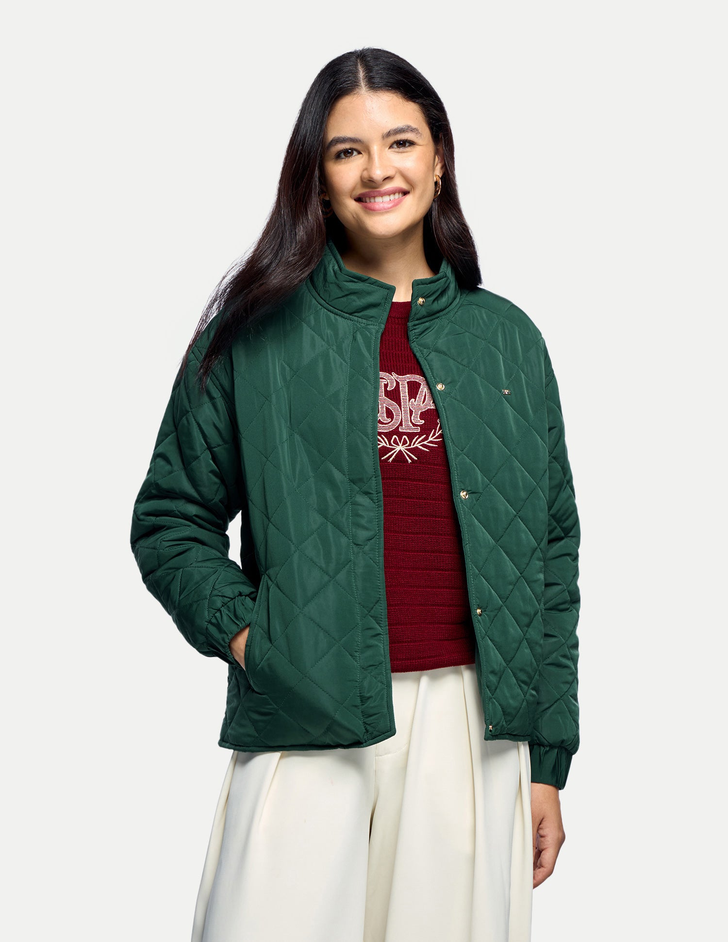Quilted Regular Fit Jacket Green - U.S. Polo Assn. India | Large